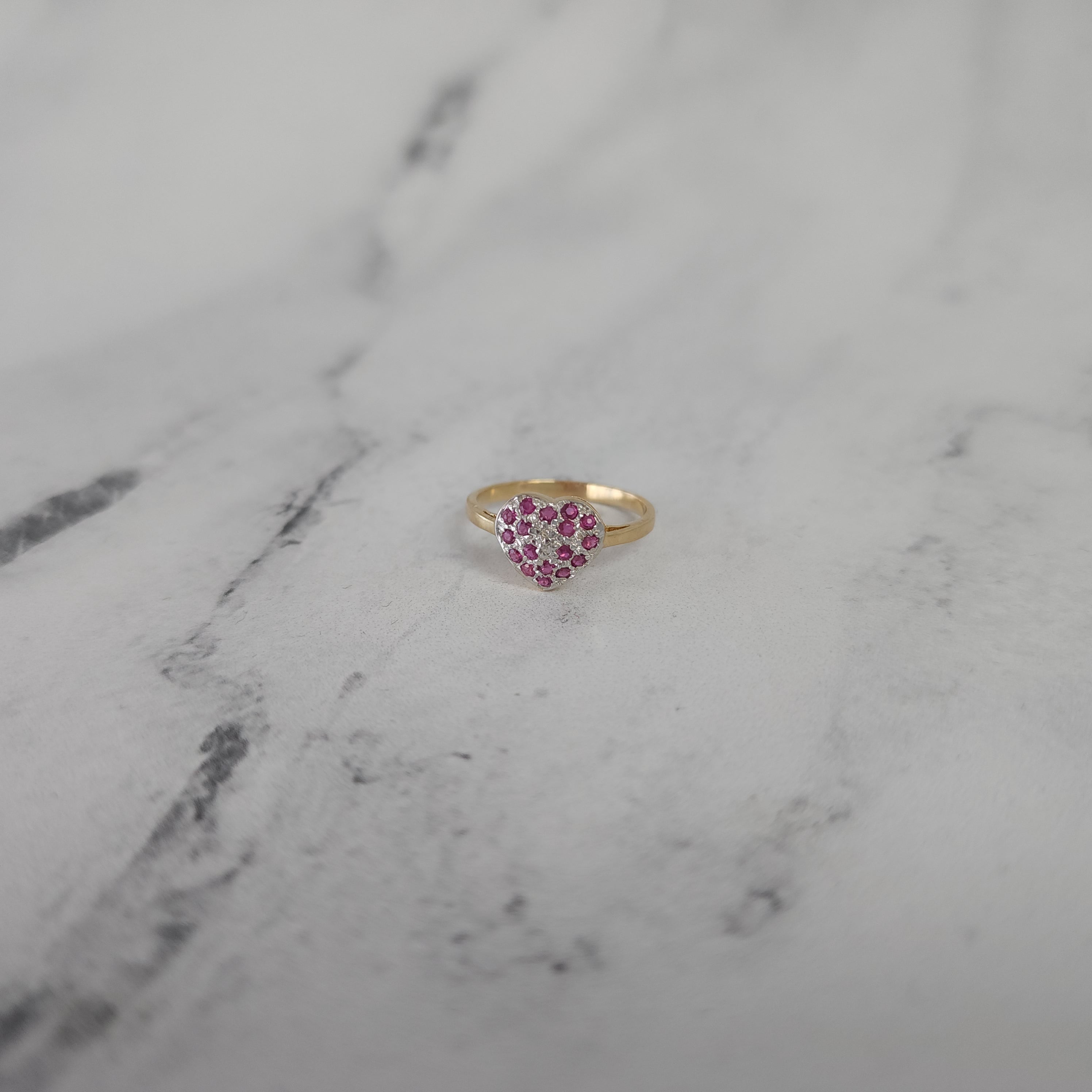 10k Yellow Gold Heart Shaped Ruby & Diamond Pave Ring - Elegant Valentine's Gift, Anniversary Jewelry for Women