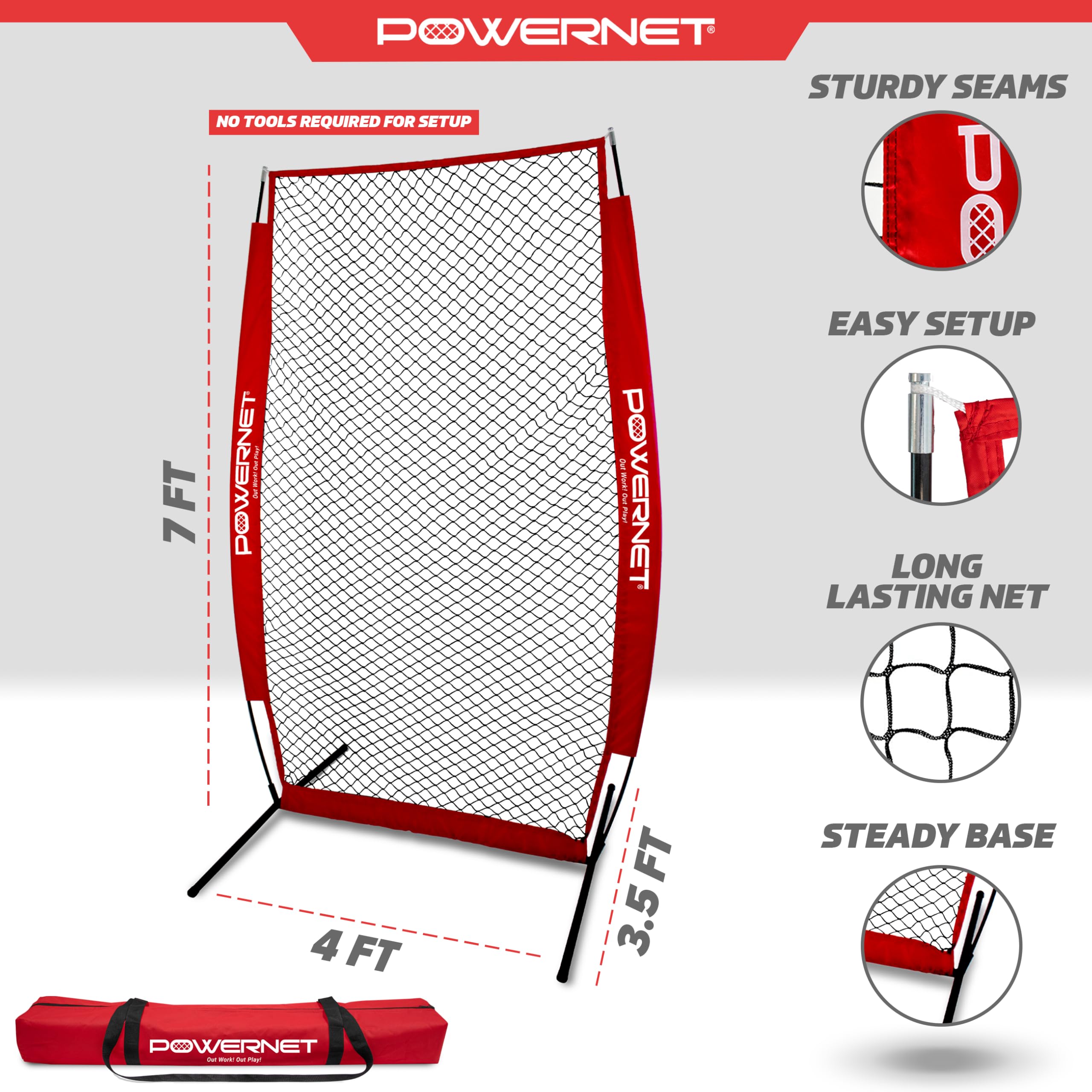 PowerNet Baseball Training Net - Portable 7-FT I-Frame & A-Frame Softball Batting Practice Screen | Pitching & Fielding Drills for Backyard, Team Practice & Solo Training