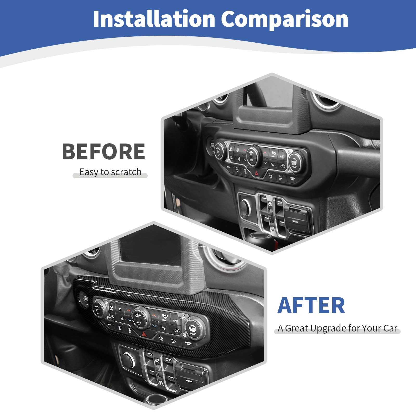 Carbon Fiber AC Control Panel Trim Cover for Jeep Wrangler JL JLU & Gladiator JT (2018-2023) - Interior Dash Upgrade Accessory | Perfect for Off-Roading & Custom Jeep Modifications