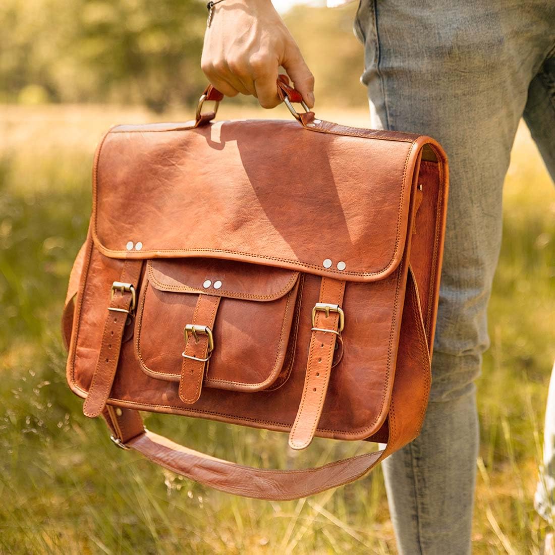 Premium Genuine Leather Shoulder Bag for Women & Men - Stylish & Durable Crossbody Purse - Perfect for Work, Travel & Everyday Use