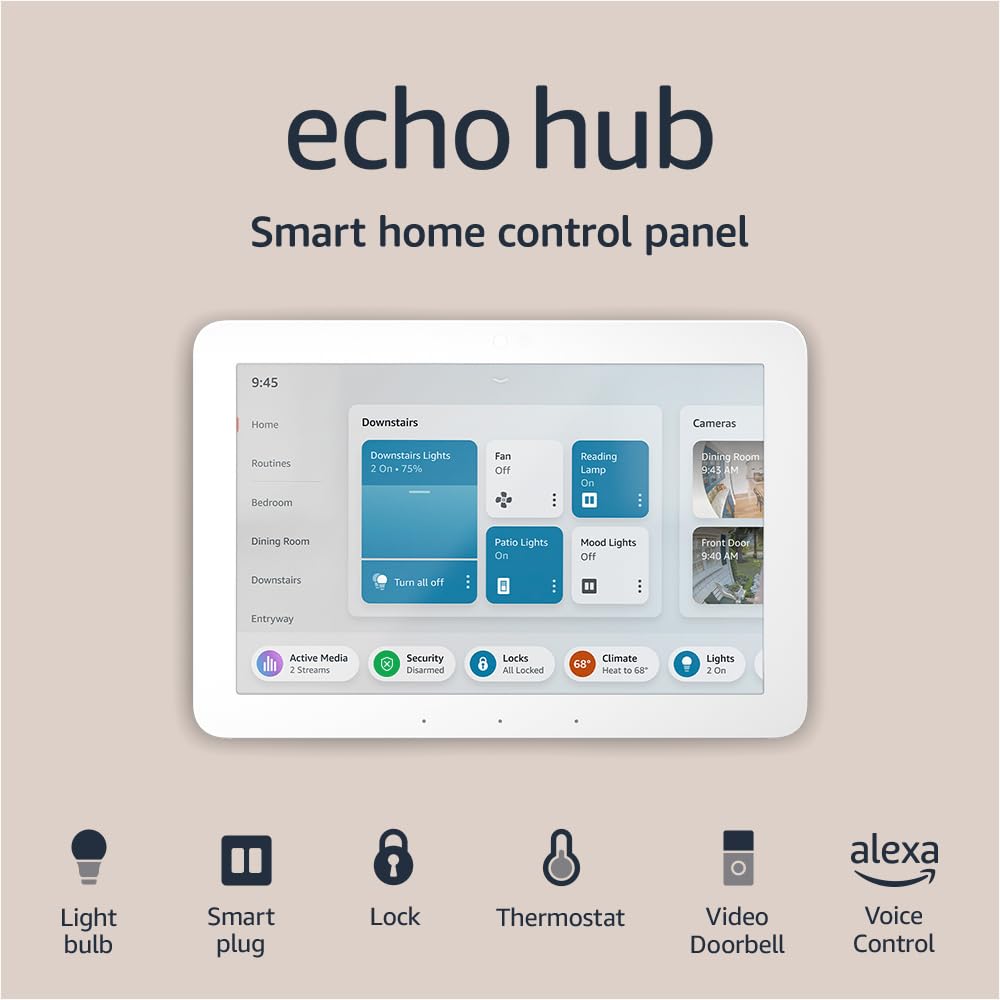 Amazon Echo Hub with Smart Color Bulb - Voice Control & Smart Home Automation for Living Room, Bedroom & Office Lighting