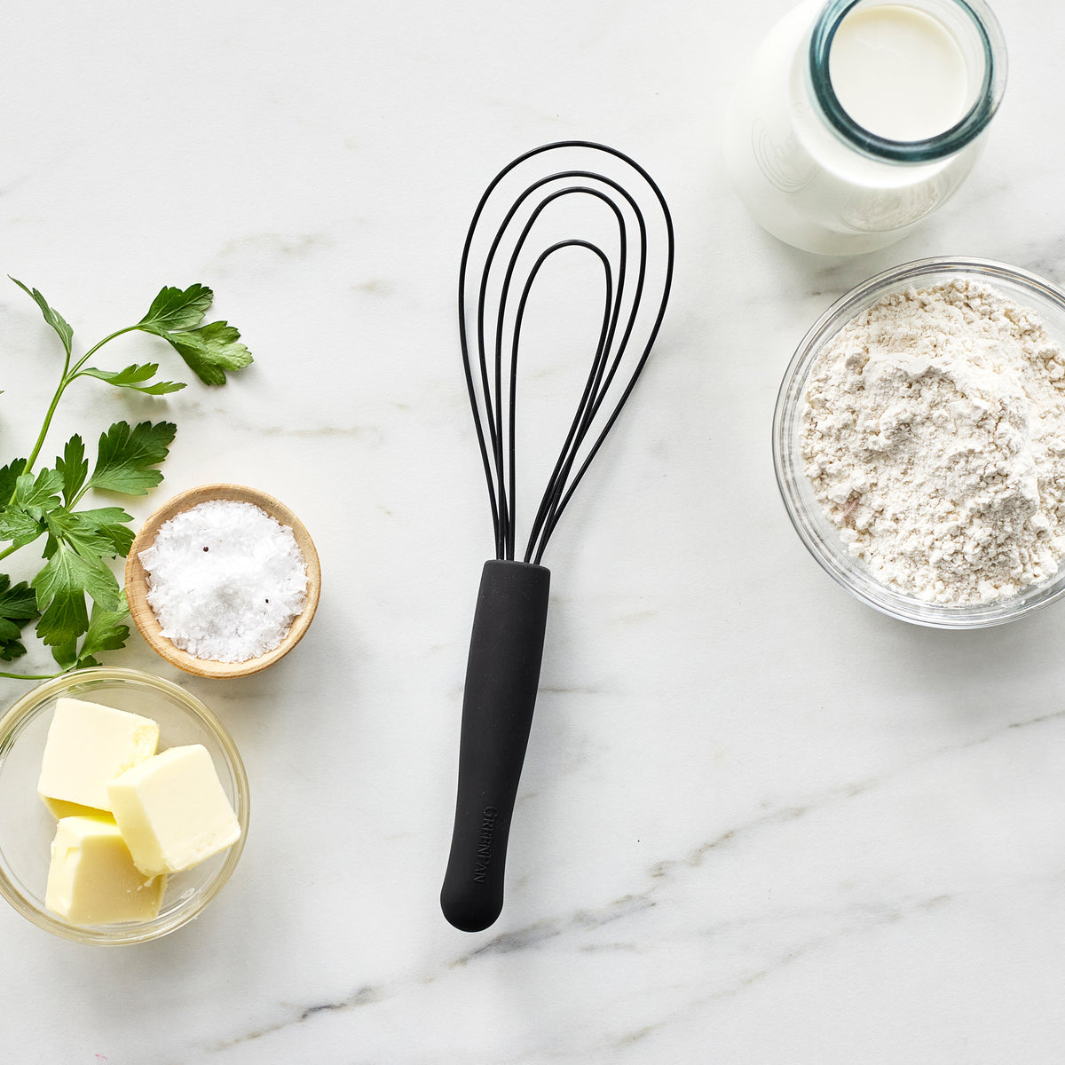 Premium Silicone Flat Whisk - Black | Non-Slip Heat-Resistant Kitchen Utensil for Baking, Cooking & Mixing | Perfect for Eggs, Sauces & Batters