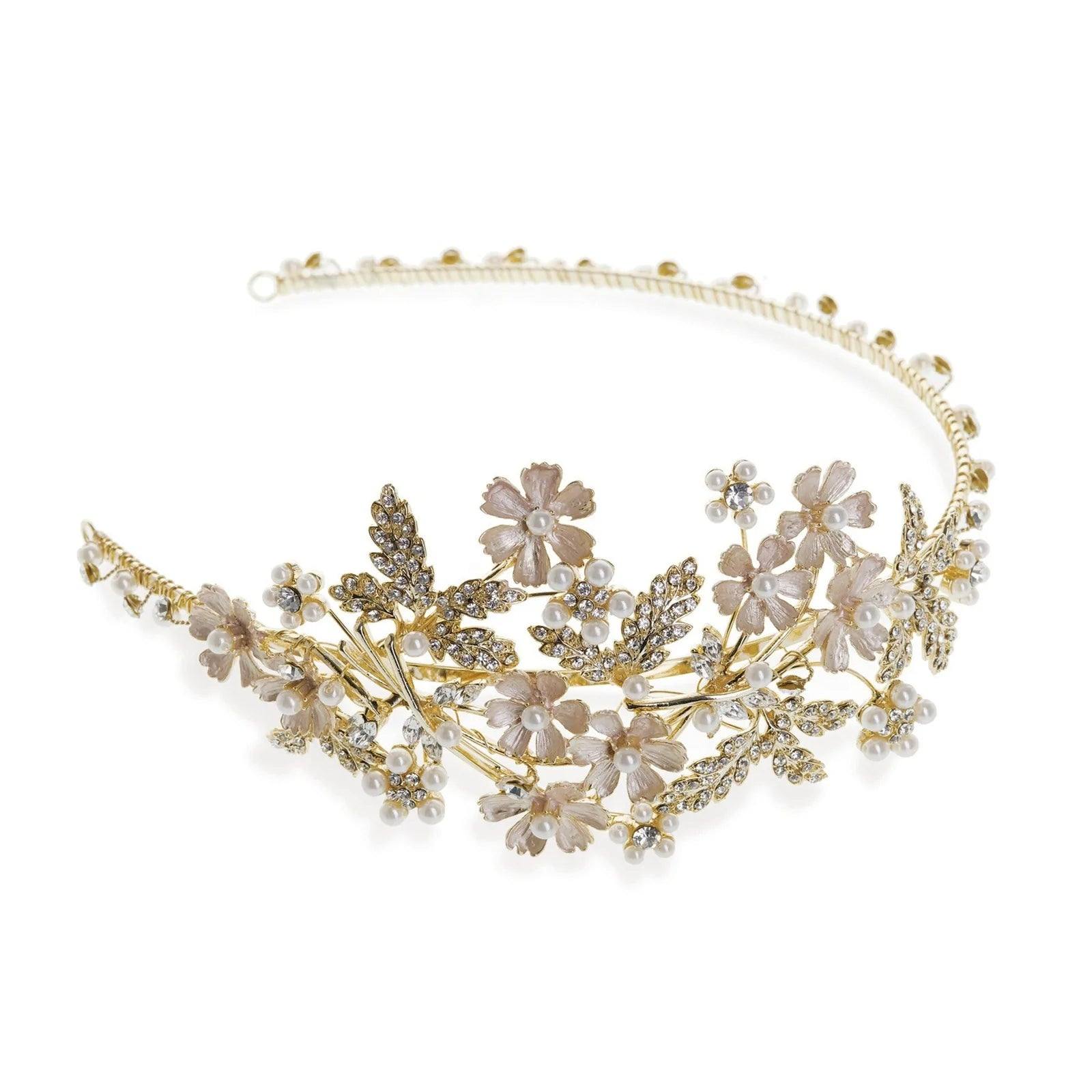 Elegant Bridal Gold Headband with Freshwater Pearls & Crystals - Perfect for Weddings, Prom & Special Occasions | MIMOSA Collection