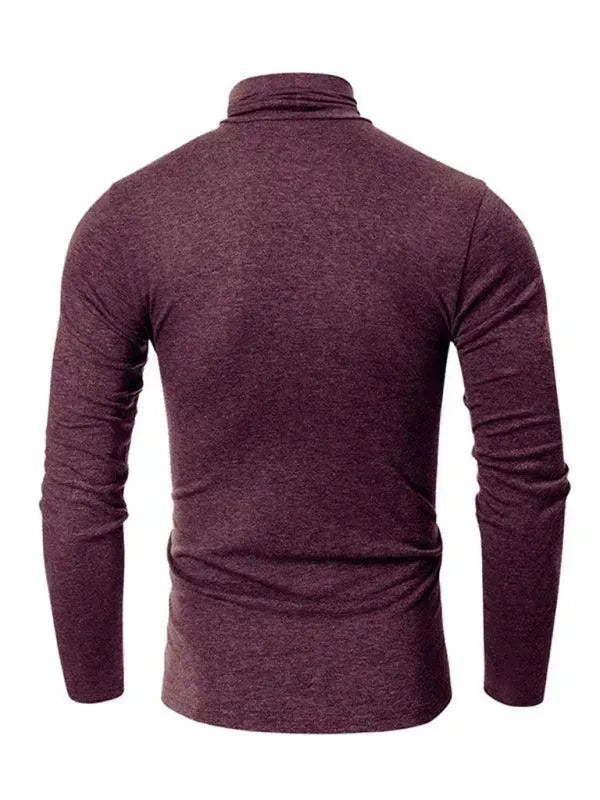 Men's Solid Color Turtleneck Polyester T-Shirt - All Season Comfort Fit Casual & Work Wear - Perfect for Office, Travel, and Everyday Outfits