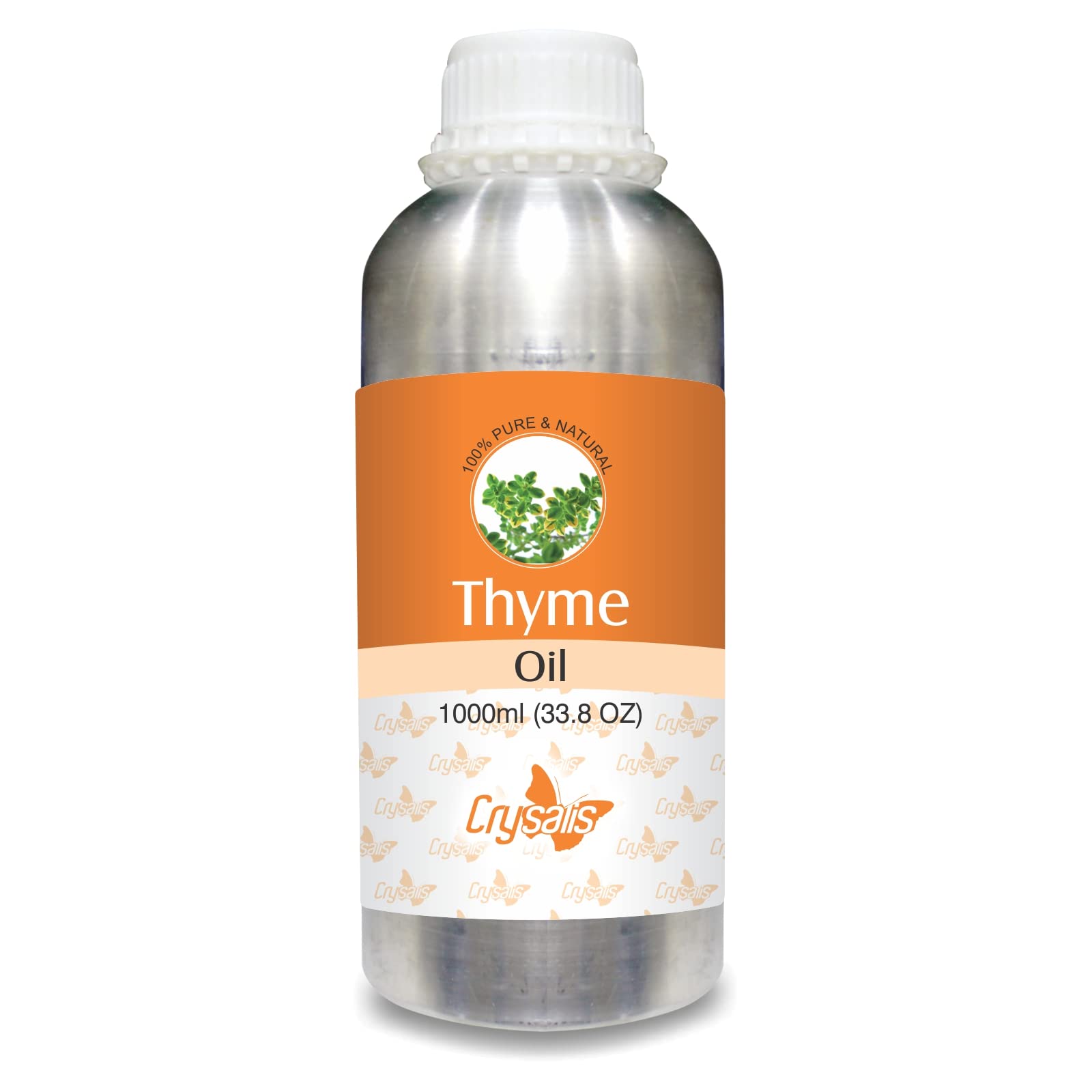 Pure Thyme Essential Oil (Thymus Vulgaris) - 33.8 Fl Oz (1000ml) - 100% Natural Aromatherapy Oil for Diffuser, Massage & Skin Care - USDA Certified Organic Therapeutic Grade Oil for Relaxation & Stress Relief