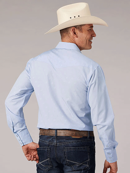 Roper Men's Light Blue Long Sleeve Western Shirt - Tone on Tone Design for Cowboy Style, Ranch Work & Country Fashion