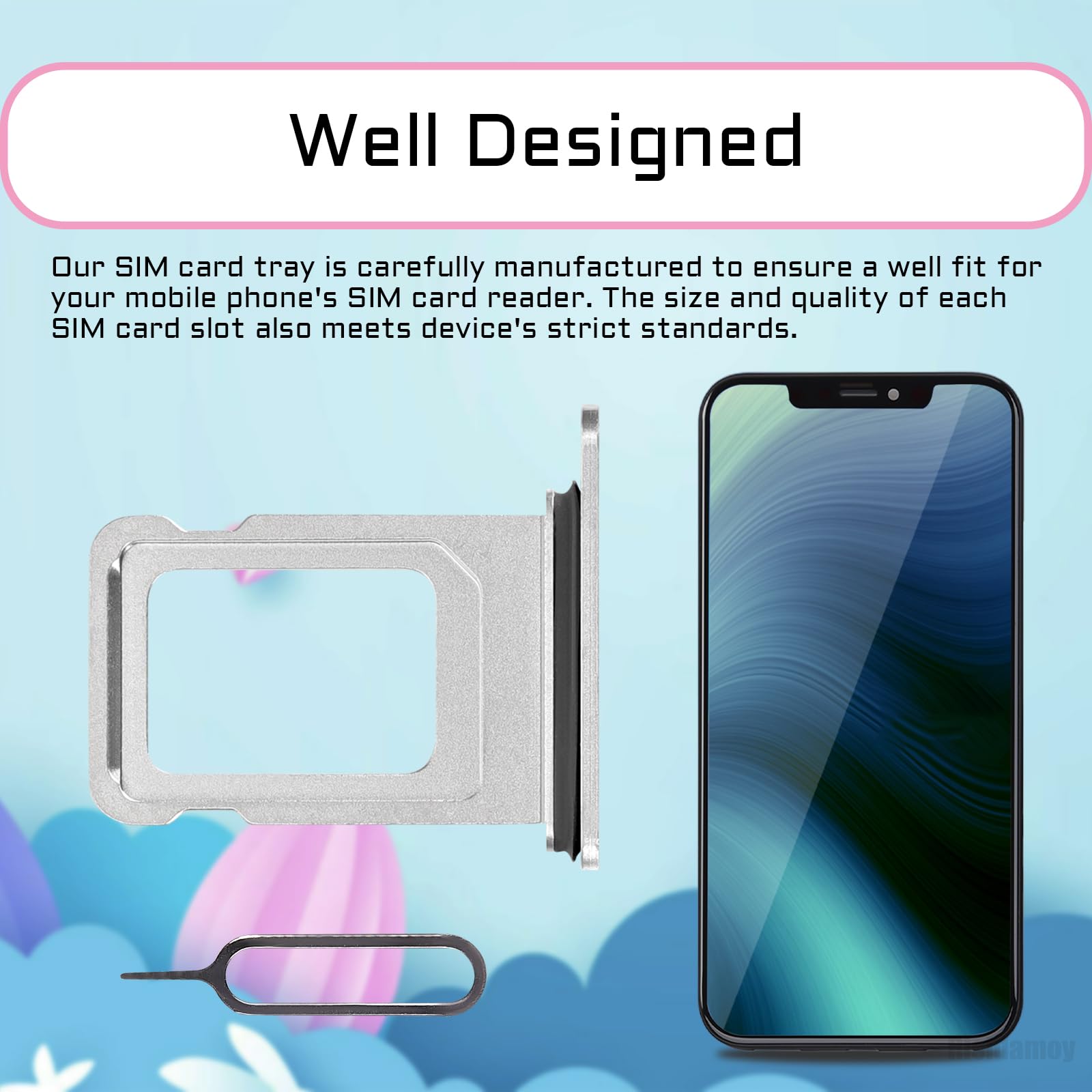 Original iPhone 12 Pro Max SIM Card Slot Replacement - Silver Single SIM Tray Holder with Waterproof Rubber Ring & Ejector Tool for A2342 A2410 A2411 A2412 Models | Perfect for DIY Repairs & Water Resistance Protection