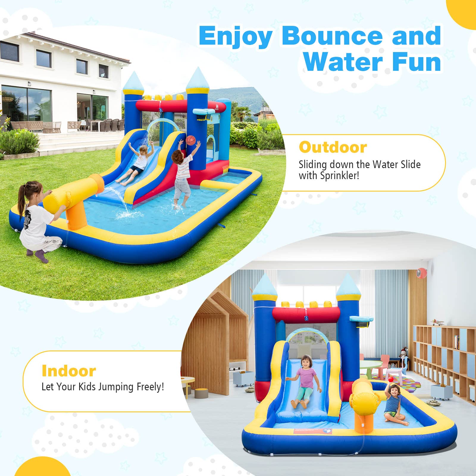 BOUNTECH Inflatable Water Slide with Ball Pit - 735W Blower Included - Kids Bounce House for Outdoor Backyard Parties, Summer Fun, Birthday Gifts & Water Play Activities