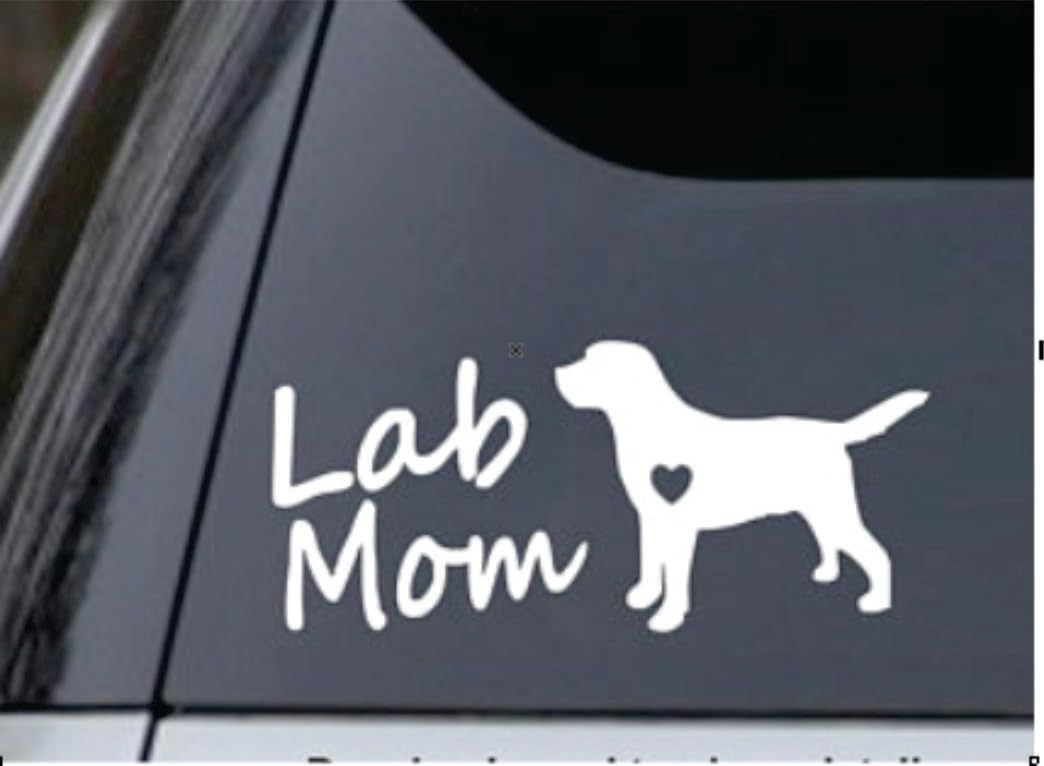 Lab Mom 7.5 Inch White Vinyl Decal Sticker - Durable Car, Truck, Window, Wall, Laptop, iPad Decoration for Home, Office, and School Use