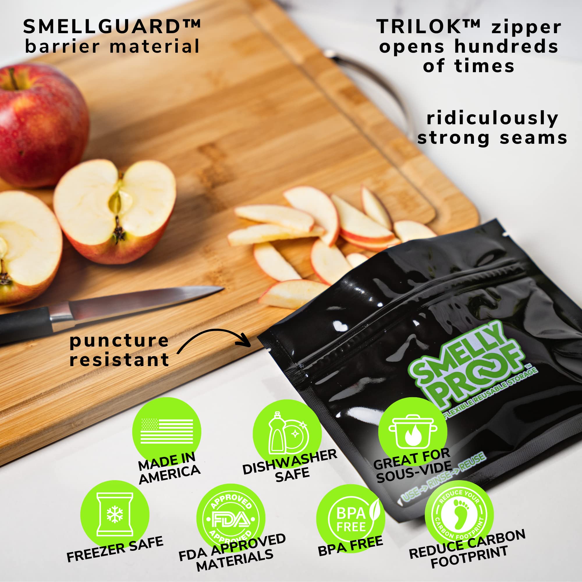 10-Pack 4-MIL Thick Heavy-Duty Smell Proof Reusable Storage Bags - USA Made, Non-Silicone, Freezer & Sandwich Safe (6