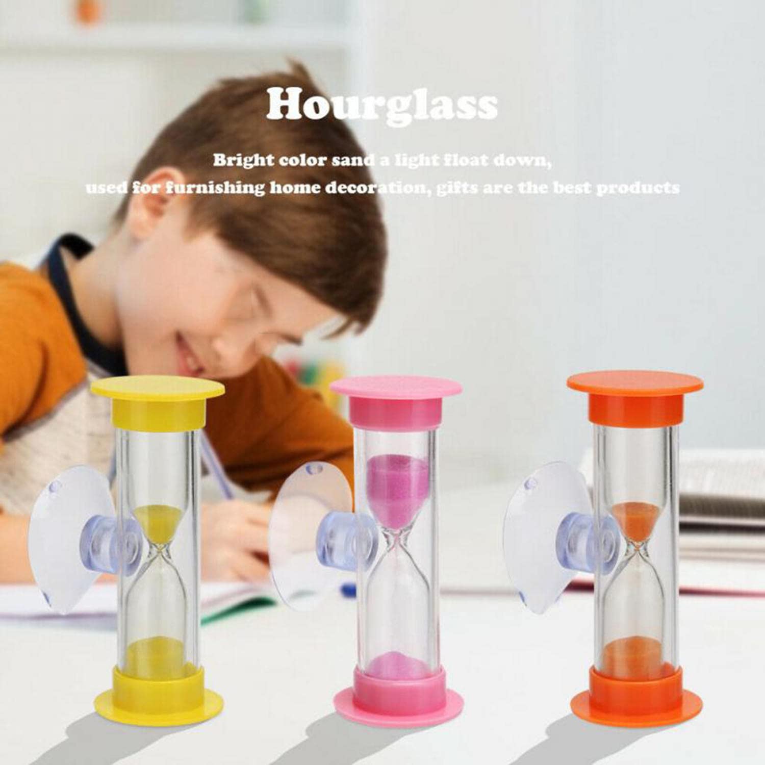 3 Minute Sand Timer for Kids Teeth Brushing - Desktop Hourglass with Suction Cup - Fun Visual Timer for Children's Dental Hygiene & Classroom Activities
