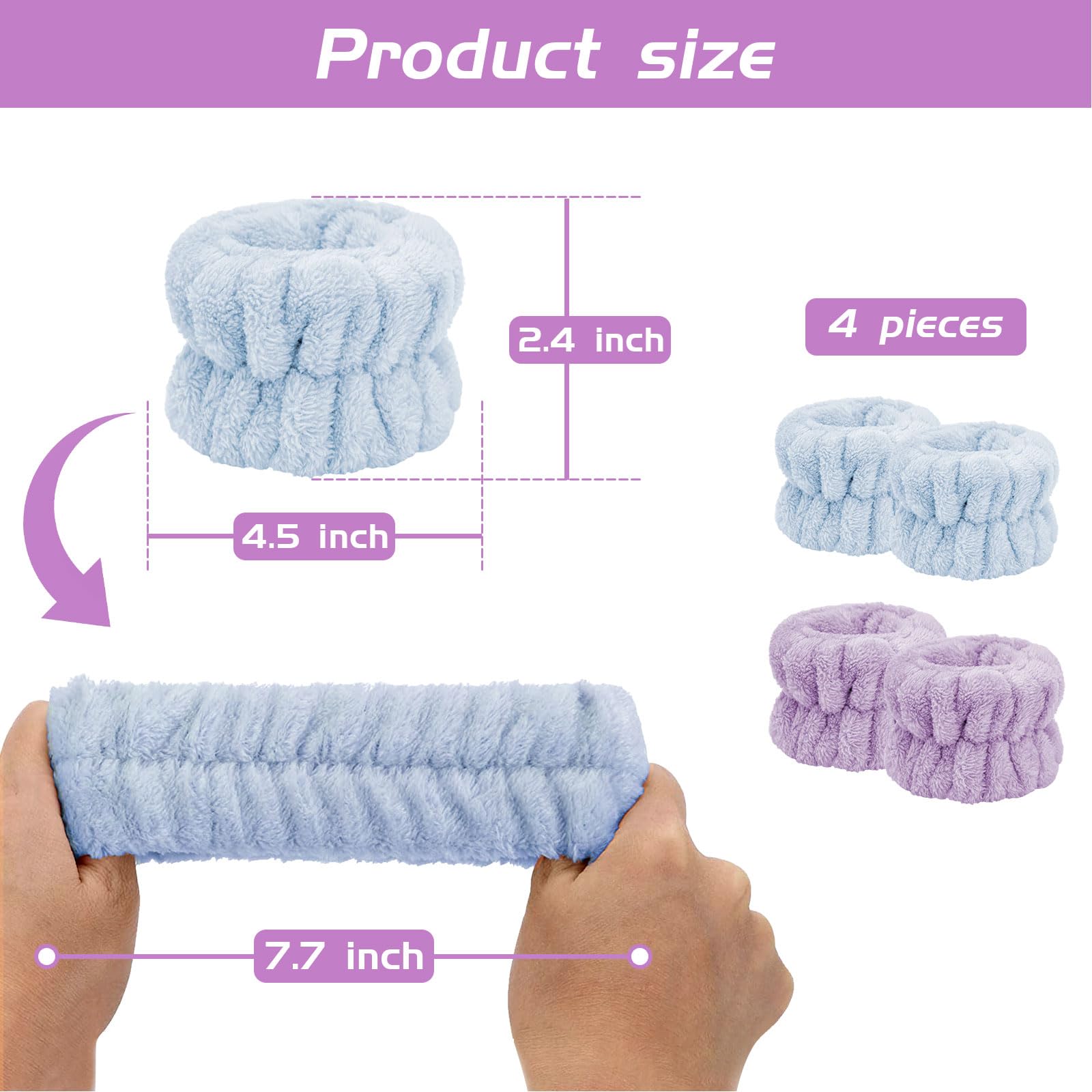 **Microfiber Face Washing Wristbands – Absorbent Wrist Towel for Skincare & Makeup, Prevents Water & Cleanser Drips (Blue, Purple) – Ideal for Daily Face Wash & Beauty Routines**