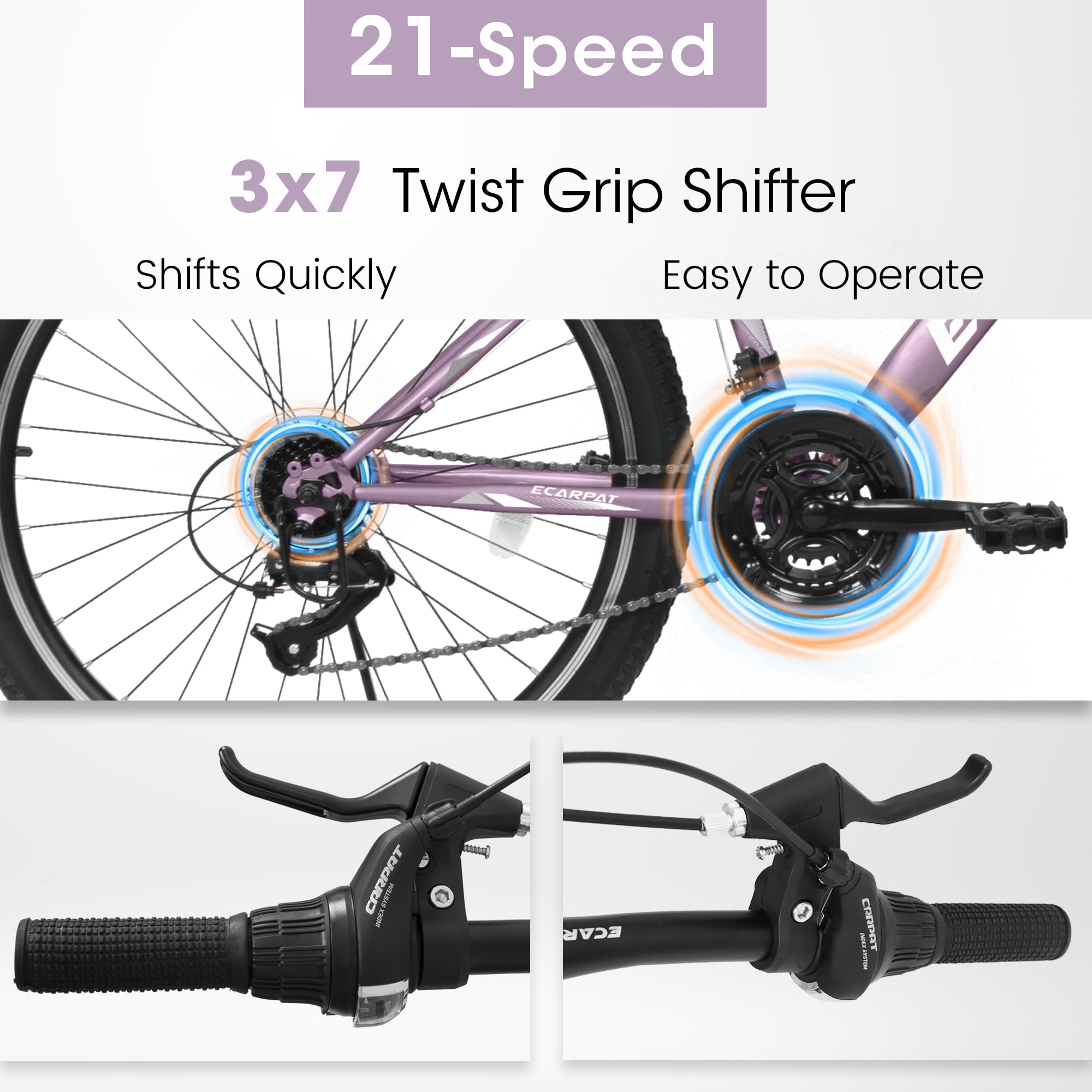Women's & Girls' 24/26/27.5 Inch Mountain Bike - 21-Speed Aluminum/Steel Frame Bicycle for Ages 10+ | Perfect for School Commute, Daily Riding & Outdoor Adventures