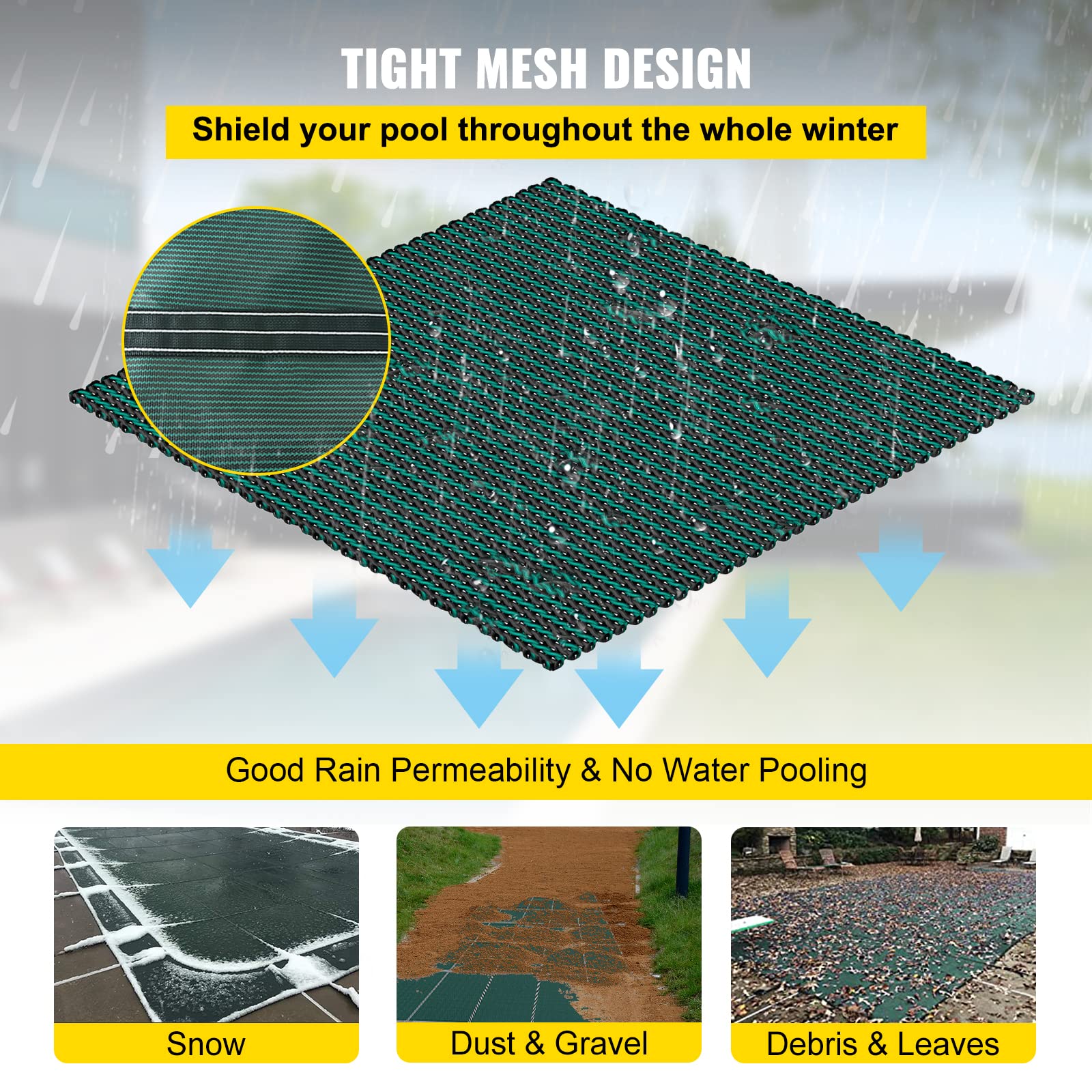 VEVOR 12x24ft Rectangle In-Ground Pool Safety Cover - Heavy Duty Green Mesh Solid Winter Cover for Swimming Pools | Perfect for Winter Protection & Debris Prevention