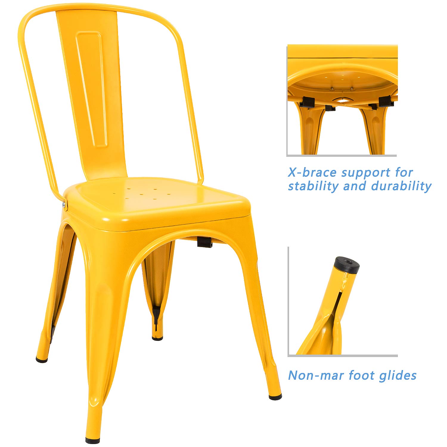 **Distressed Style Metal Indoor-Outdoor Stackable Dining Chairs Set of 4 - Yellow | Kitchen, Patio, Garden & Side Chairs for Home & Restaurant Use**