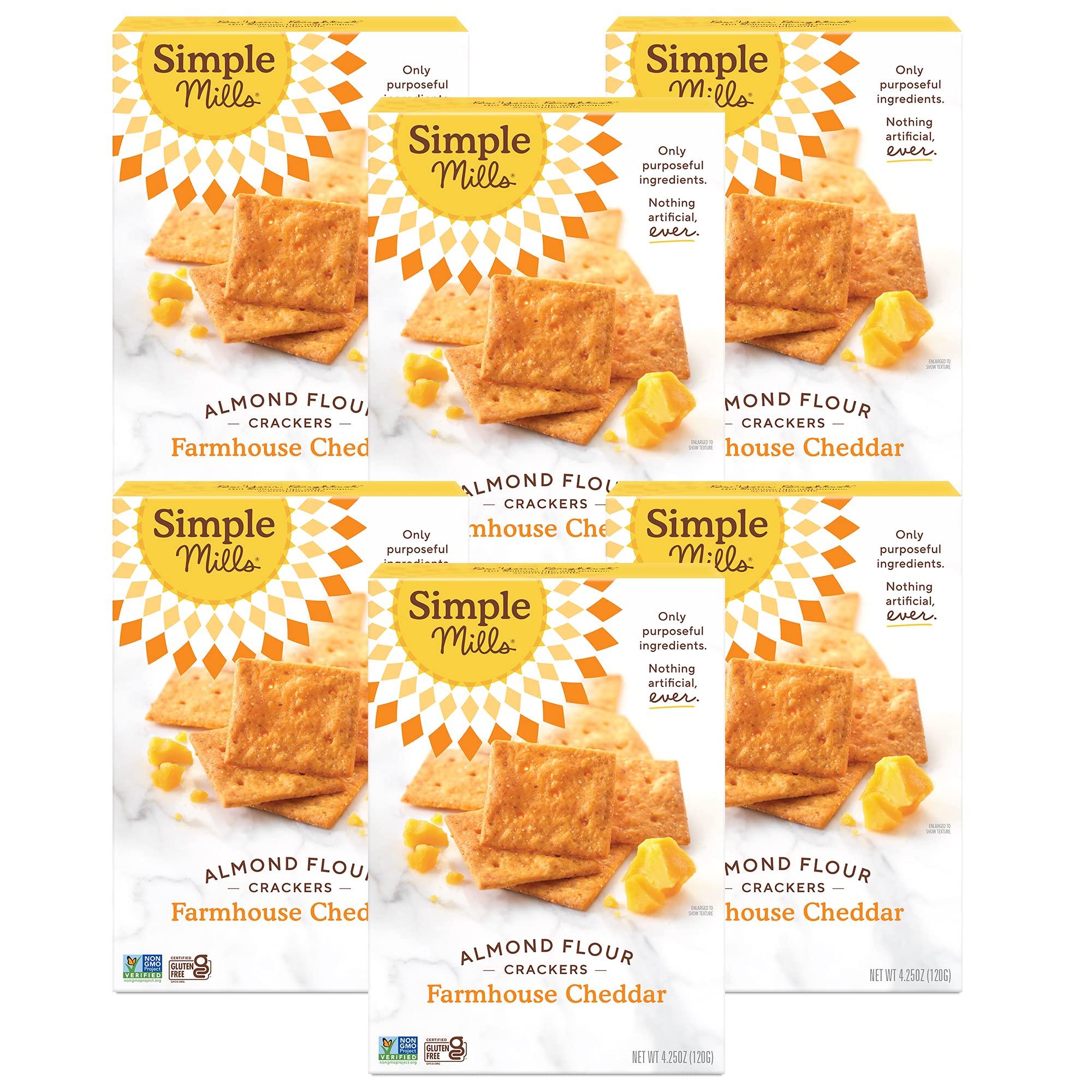Simple Mills Almond Flour Crackers - Farmhouse Cheddar Flavor | Gluten Free, Healthy Snacks | 4.25 Oz (Pack of 6) | Perfect for Keto Diet, Lunchboxes & On-the-Go Snacking
