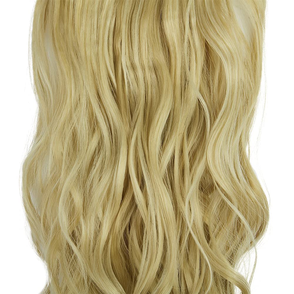 24 Inch Wavy Curly Clip-in Hair Extensions - 7pcs Double Weft Synthetic Hair with 16 Clips | Dark Brown to Bleach Blonde Ombre (160g/set) | Perfect for Parties, Weddings & Daily Styling