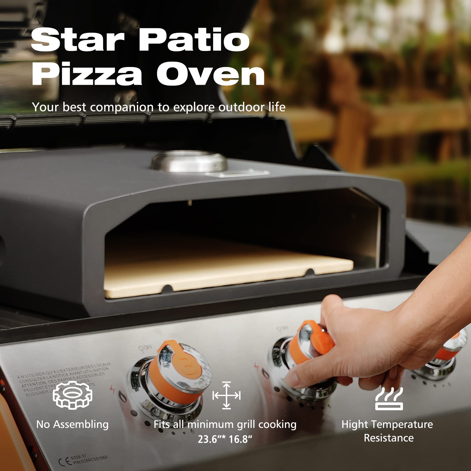 Portable Outdoor Pizza Oven for Grill - Stainless Steel Pizza Maker with Pizza Stone, Peel & Thermometer - Perfect for Backyard, Camping, Tailgating & Patio Parties (PZB-002)