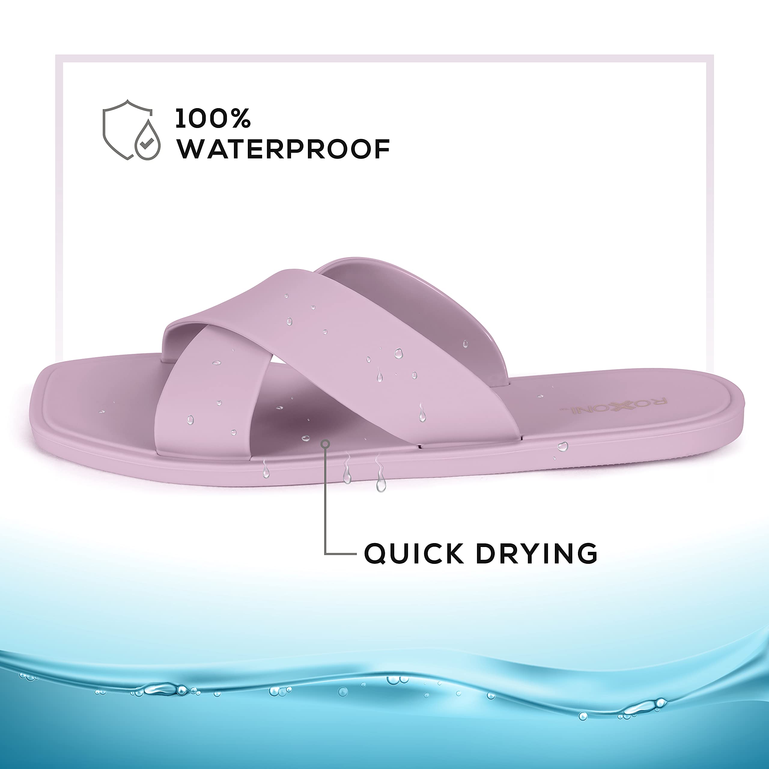 Roxoni Women's Quick-Drying Criss Cross Shower Slippers - Non-Slip Bathroom Pool Sandals for Indoor & Outdoor Use - Perfect for Spa, Beach, and Home Comfort