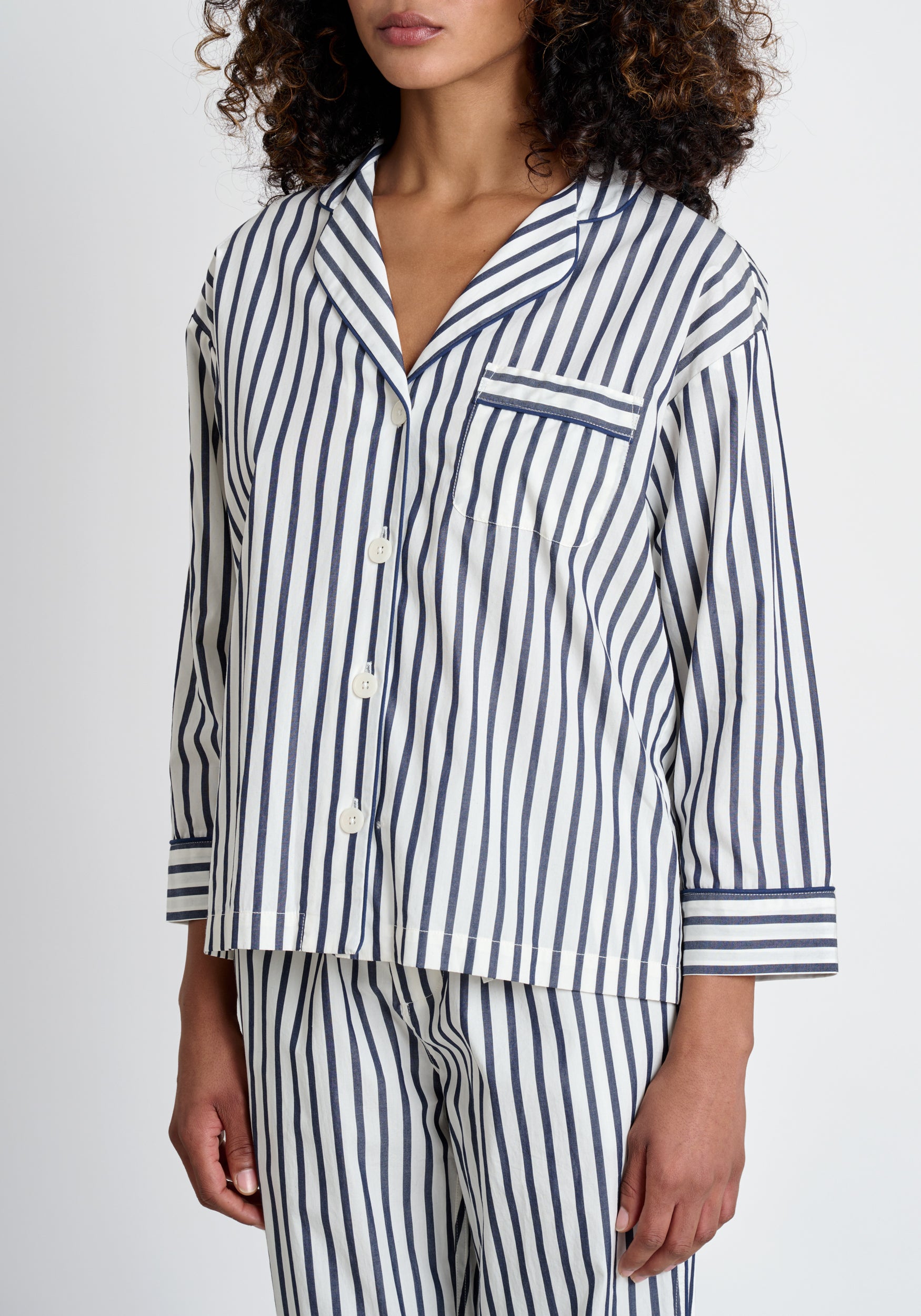 Navy Breton Stripe Marina Pajama Set - Soft Cotton Sleepwear for Women - Perfect for Lounging, Sleepovers & Relaxing at Home