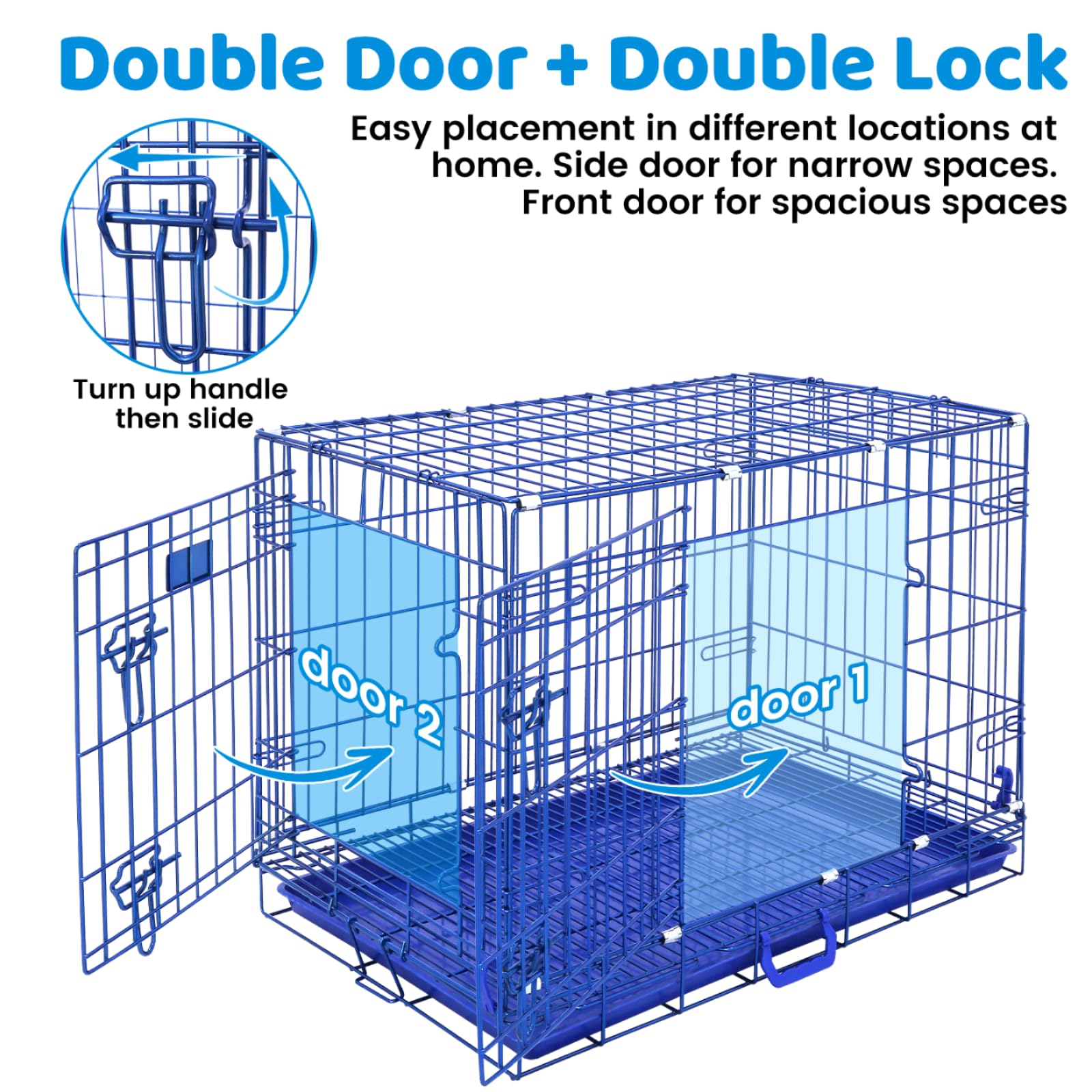 30 Inch Blue Collapsible Dog Crate for Small to Medium Dogs - Indoor Pet Kennel with Nano-Coated Metal Wire, Removable Tray & Floor Grid, Double Doors with Dual Locks, Portable Handle - Perfect for Home, Travel & Training