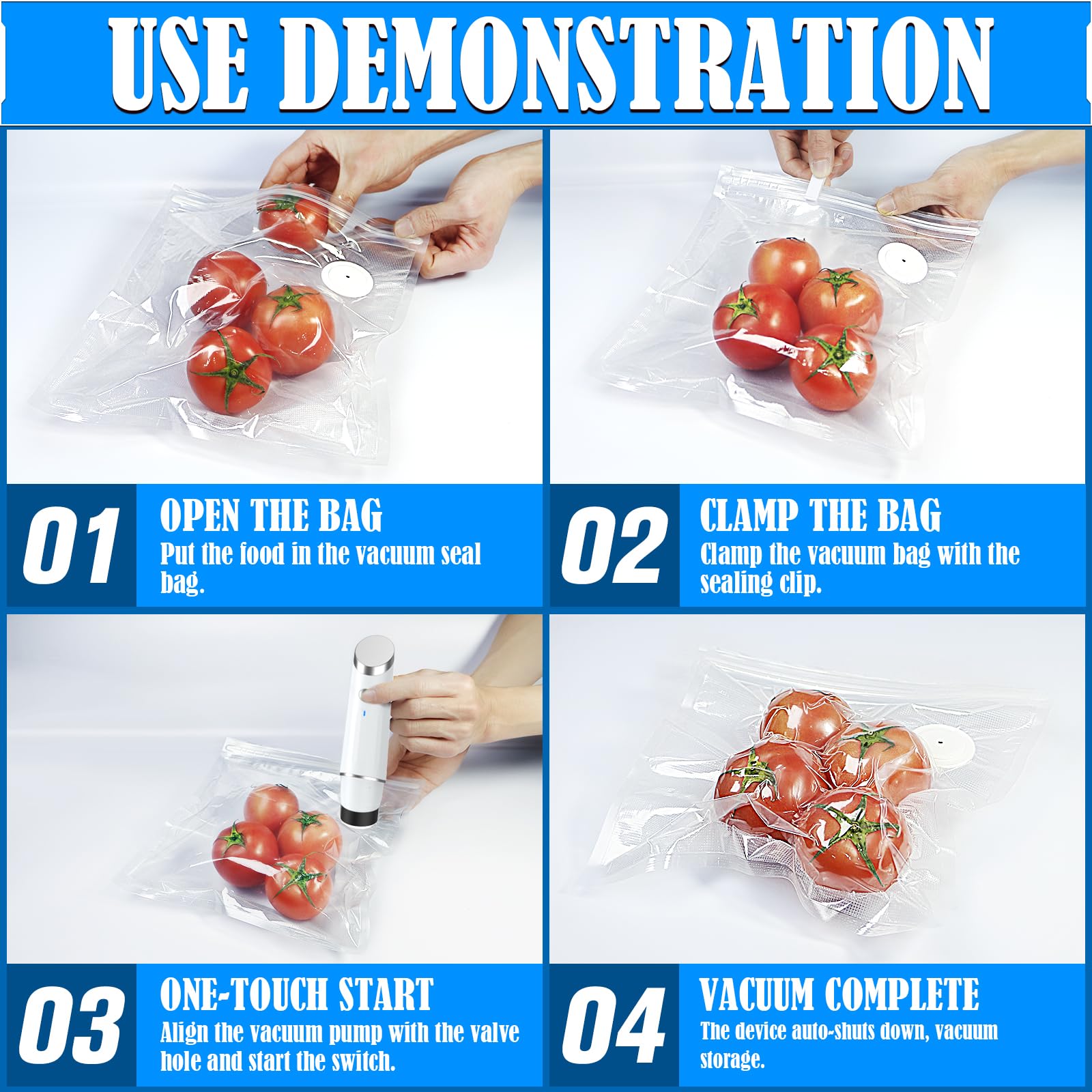 **Handheld Compact Vacuum Sealer Pump & Food Saver with 30 Reusable Vacuum Bags - Keep Food Fresh for Longer - Perfect for Meal Prep, Sous Vide & Storage (1 Pump + 30 Bags)**