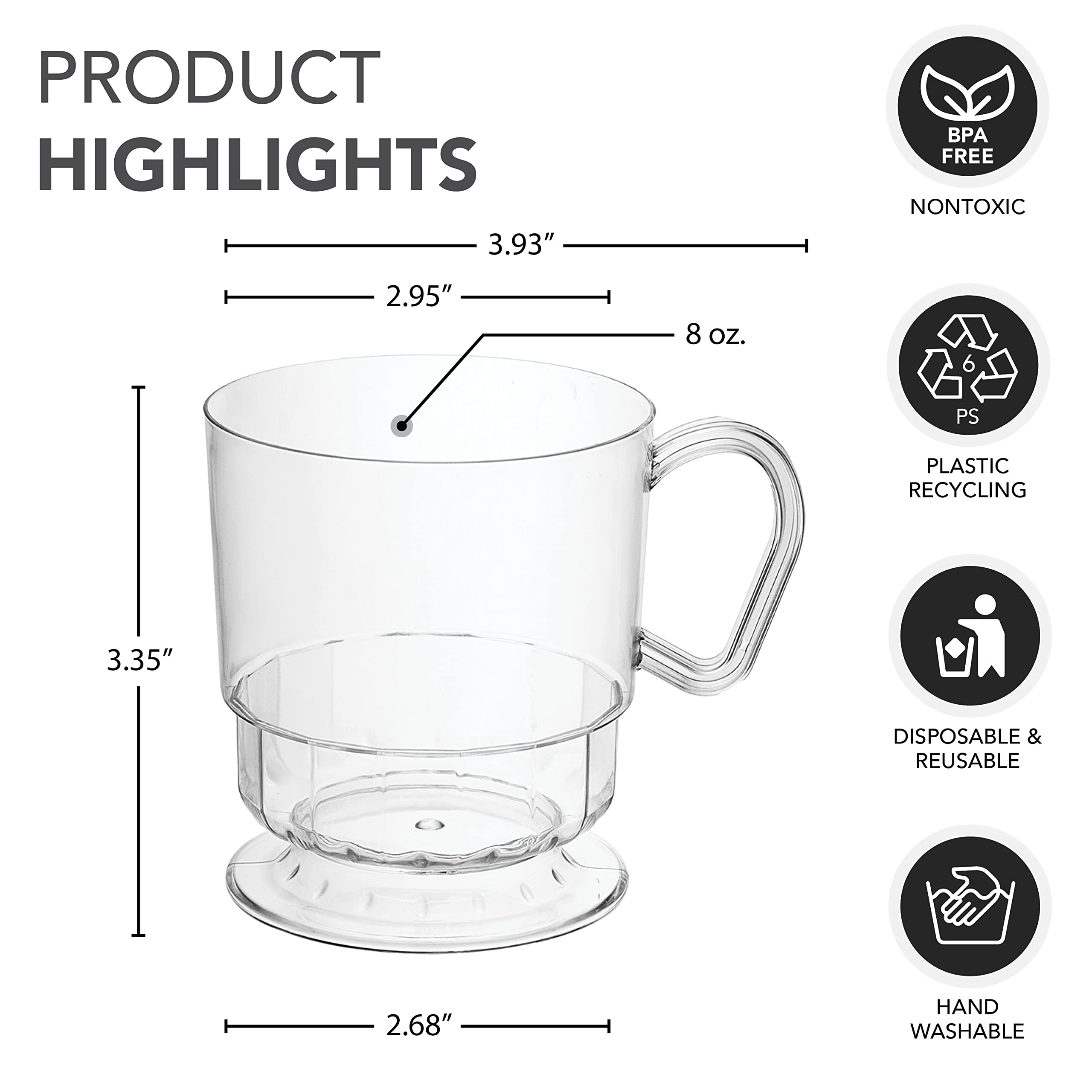 Premium 8-Oz Clear Plastic Coffee Cups - Set of 10, Shatterproof & Elegant for Parties, Weddings, and Events - Dishwasher Safe Party Drinkware