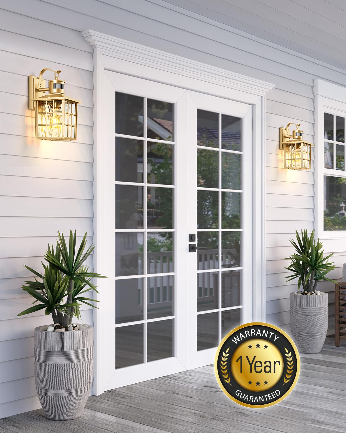 VIANIS Gold Outdoor Wall Lights with Motion Sensor - Modern LED Porch Lights for Garage, House Exterior - Waterproof Lantern Fixtures & Wall Sconce Lighting (Perfect for Entryway, Patio, Garden Security)