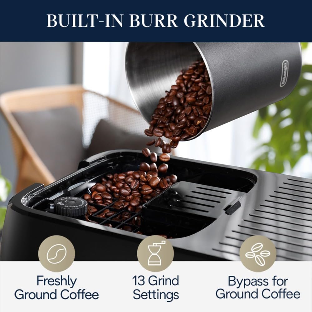 De'Longhi Magnifica Plus Fully Automatic Espresso Machine with Built-in Grinder & Milk Frother - 18+ One-Touch Recipes for Latte, Cappuccino & More - Perfect for Home Baristas & Coffee Lovers (ECAM32070SB)