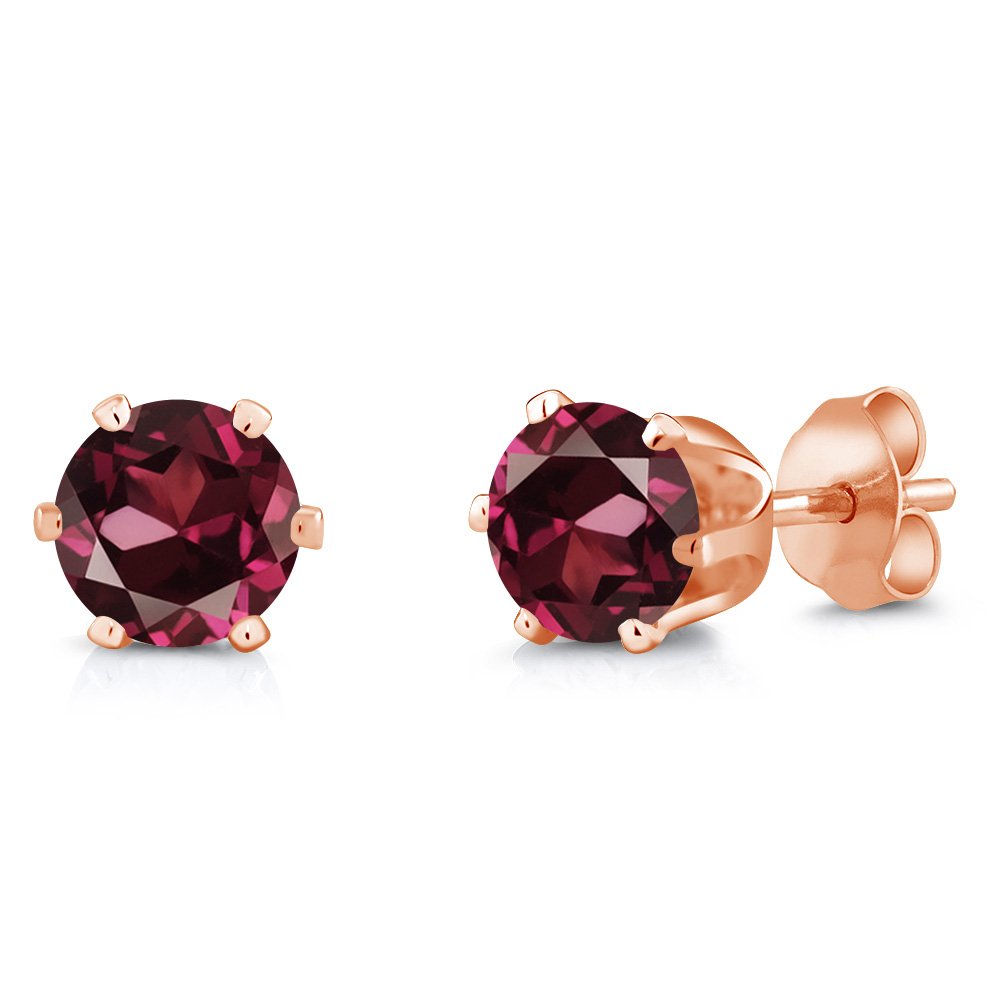 Red Rhodolite Garnet Rose Gold Plated Stud Earrings for Women & Men | 2.00 CTTW January Birthstone | 6MM Round Gemstone Jewelry | Gift for Anniversary, Valentine's Day & Special Occasions
