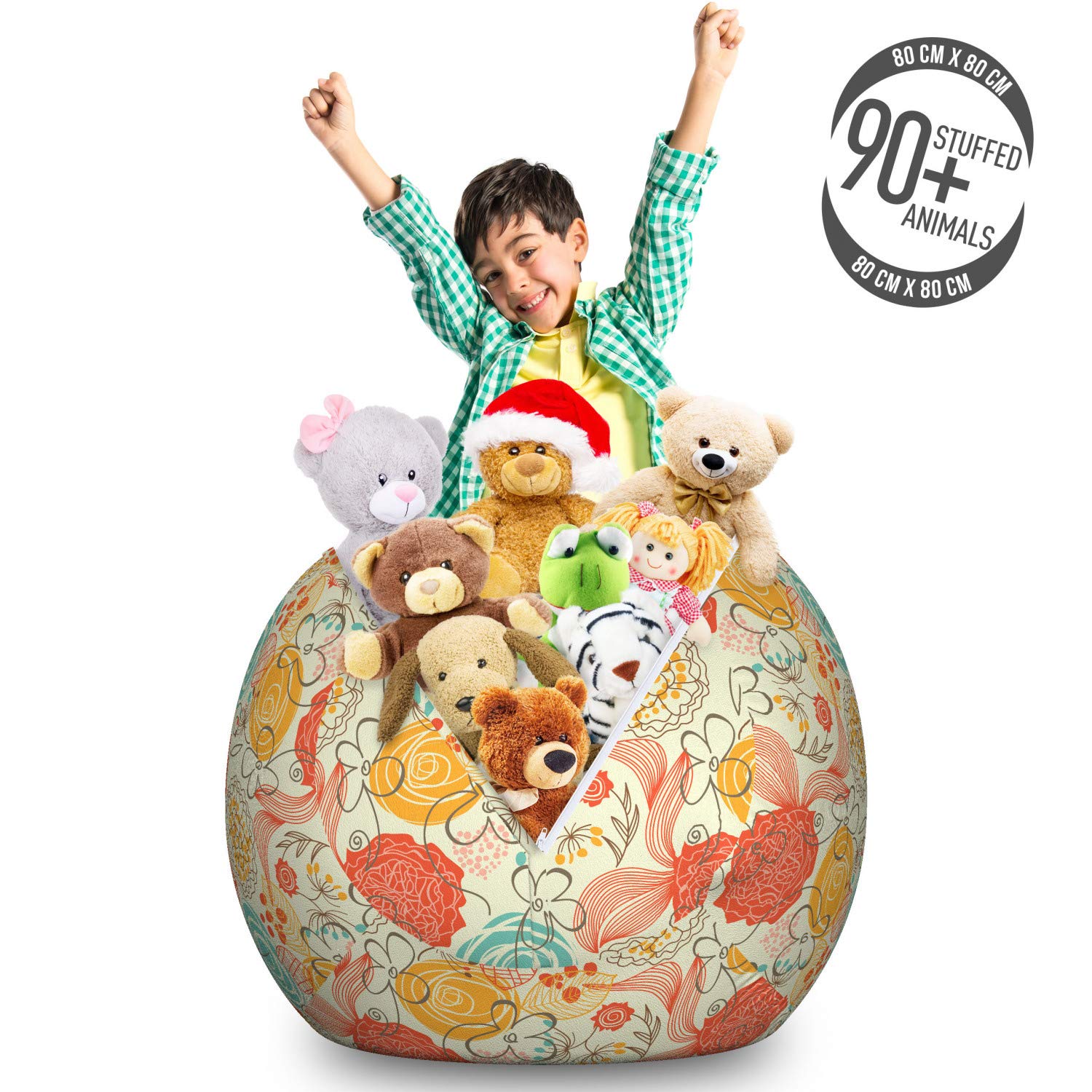 Ambesonne Vintage Storage Toy Bag Chair - Large Washable Stuffed Animal Organizer with Cheerful Gardening Plants Doodle Art Pattern | Perfect for Kids' Room, Playroom & Nursery Organization