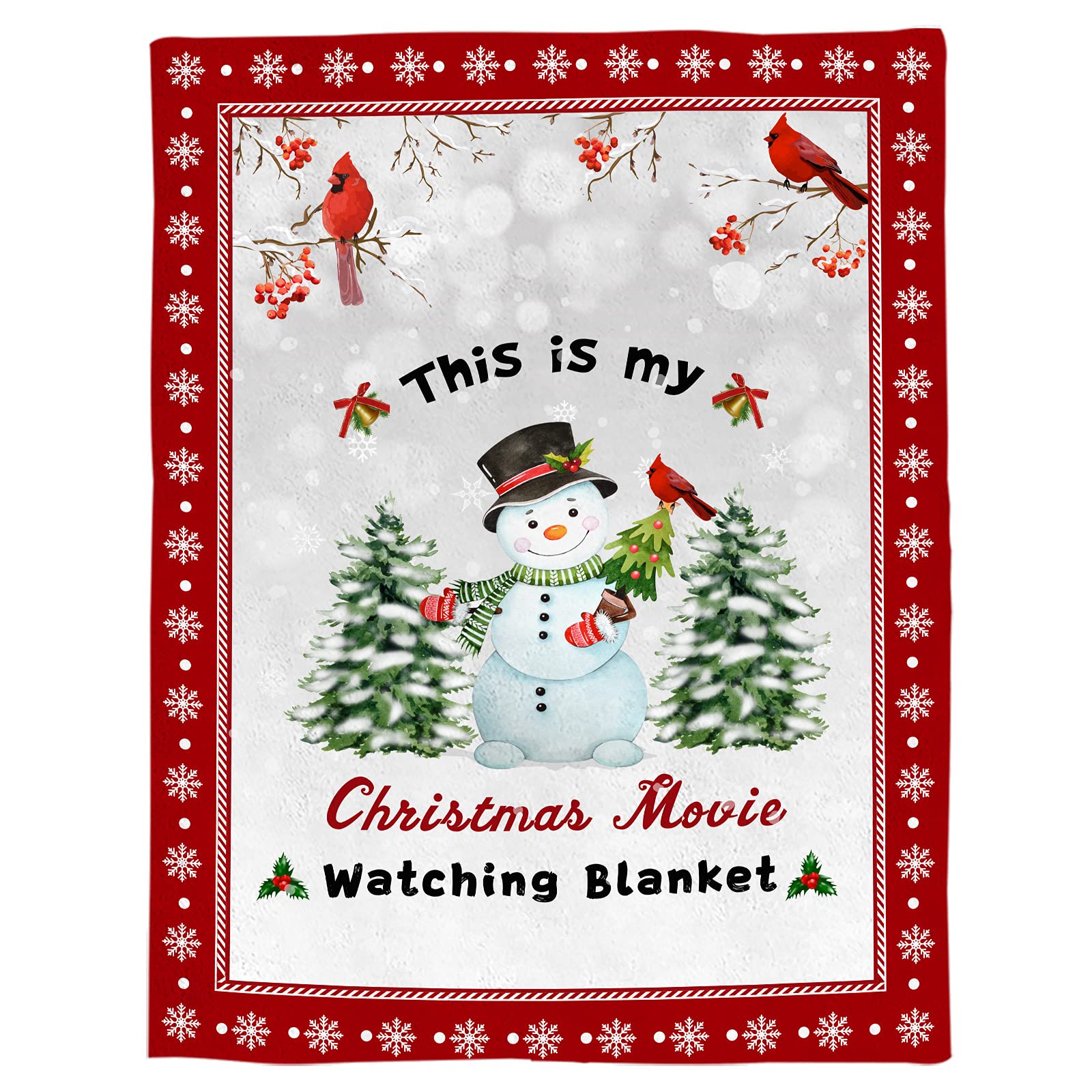 Cozy Flannel Fleece Throw Blanket - 39x59 Inch Soft Christmas Blanket with Snowman & Pine Tree Design - Warm Holiday Decorative Blanket for Bed, Sofa & Couch - Perfect for Winter Nights, Gift Giving & Festive Home Decor