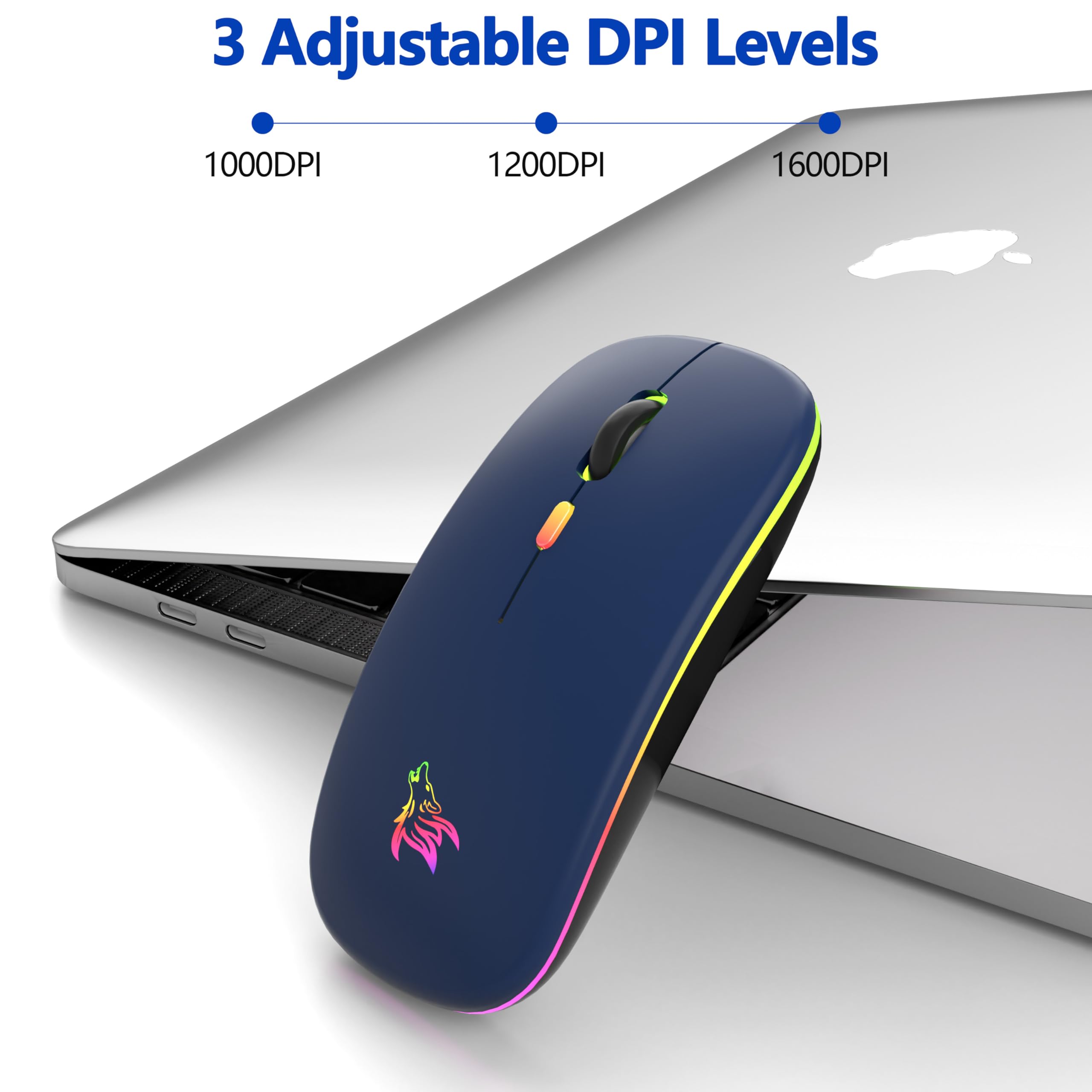 Wireless Rechargeable Gaming Mouse - 7-Color RGB Backlit, 2.4GHz USB for PC/Laptop/iPad - Perfect for Work & Gaming