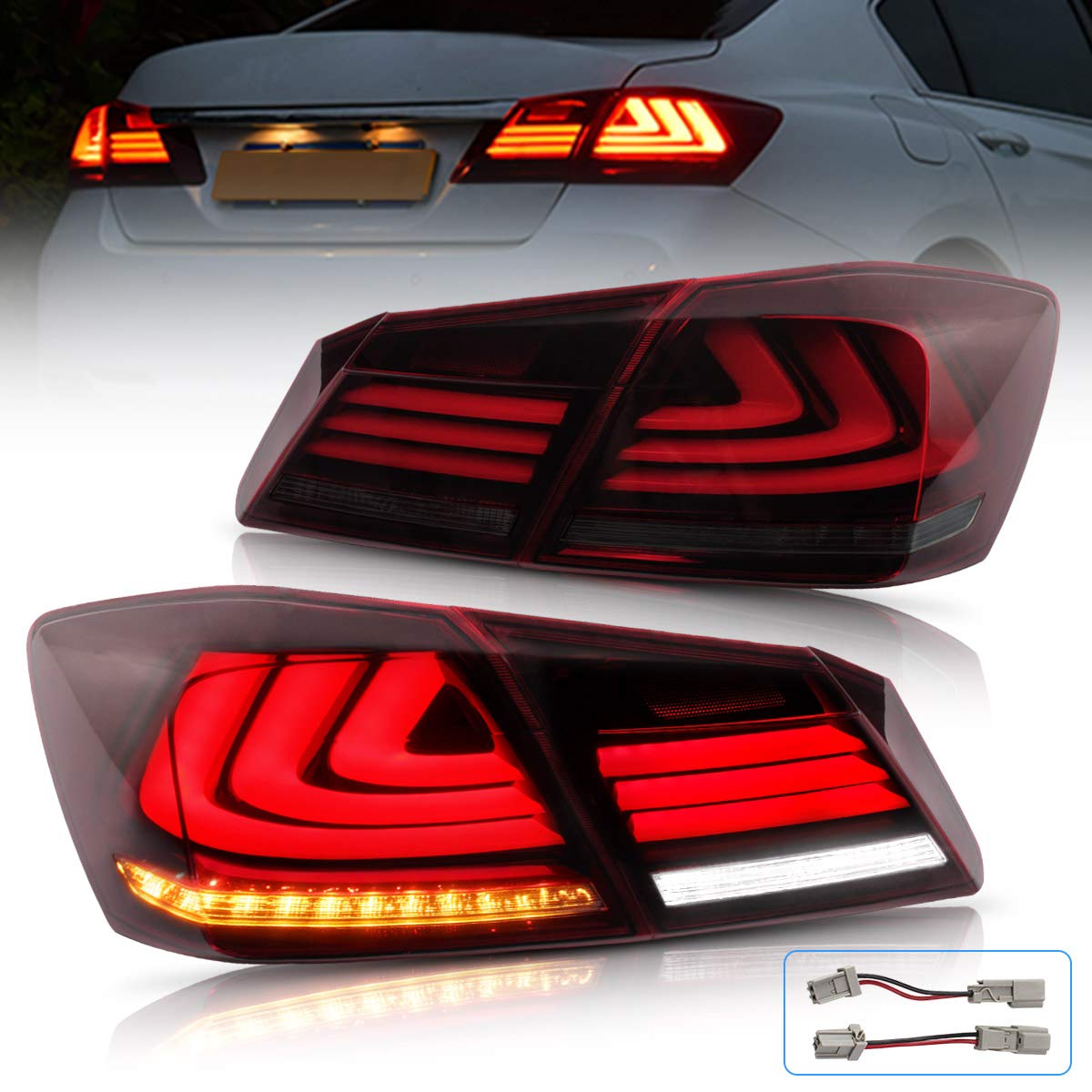 VLAND LED Tail Lights for Honda Accord 2013 2014 2015 - Red Smoke Lens - High Visibility & Style Upgrade - Perfect for Night Driving & Car Customization