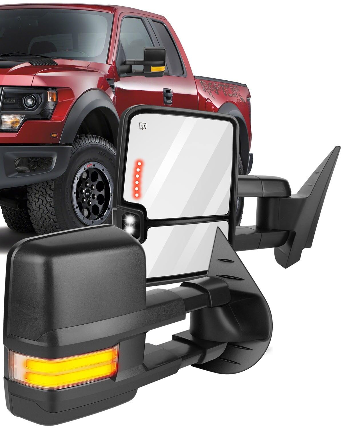 ECCPP Power Heated Towing Mirrors with Running Lights for 2008-2013 Chevy Silverado & GMC Sierra All Models - ADP11635501S - Perfect for Enhanced Visibility and Safe Towing at Night