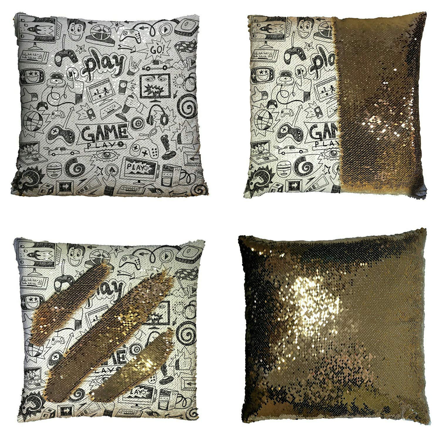ECZJNT Cartoon Video Game Doodles Pillow Cover 20x20 Inch - Soft Gaming Decor Cushion Case for Bedroom, Sofa & Gaming Chair | Perfect Gift for Gamers