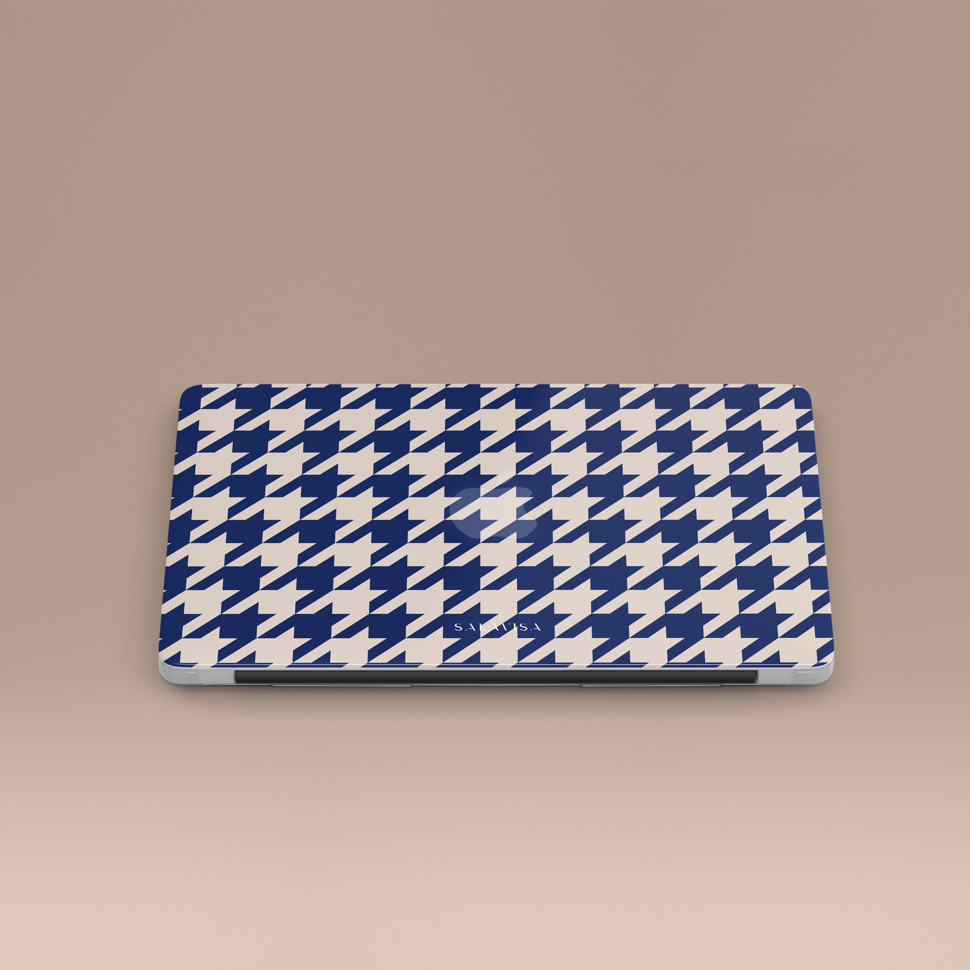 Stylish Blue Houndstooth Pattern Laptop Case for MacBook Air/Pro - Perfect for Work, Travel & School Protection