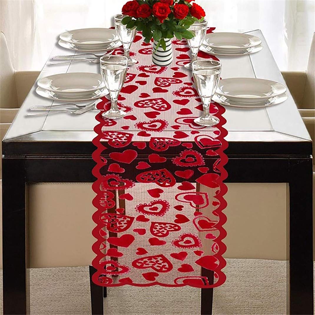 ZYHO Airlove Glass Table Banner - Valentine's Day Table Flag Decoration, Red Knitted Tablecloth & Love Table Runner for Romantic Dinner, Wedding, Anniversary & Birthday Gift - Perfect for Home Decor & Party Setup