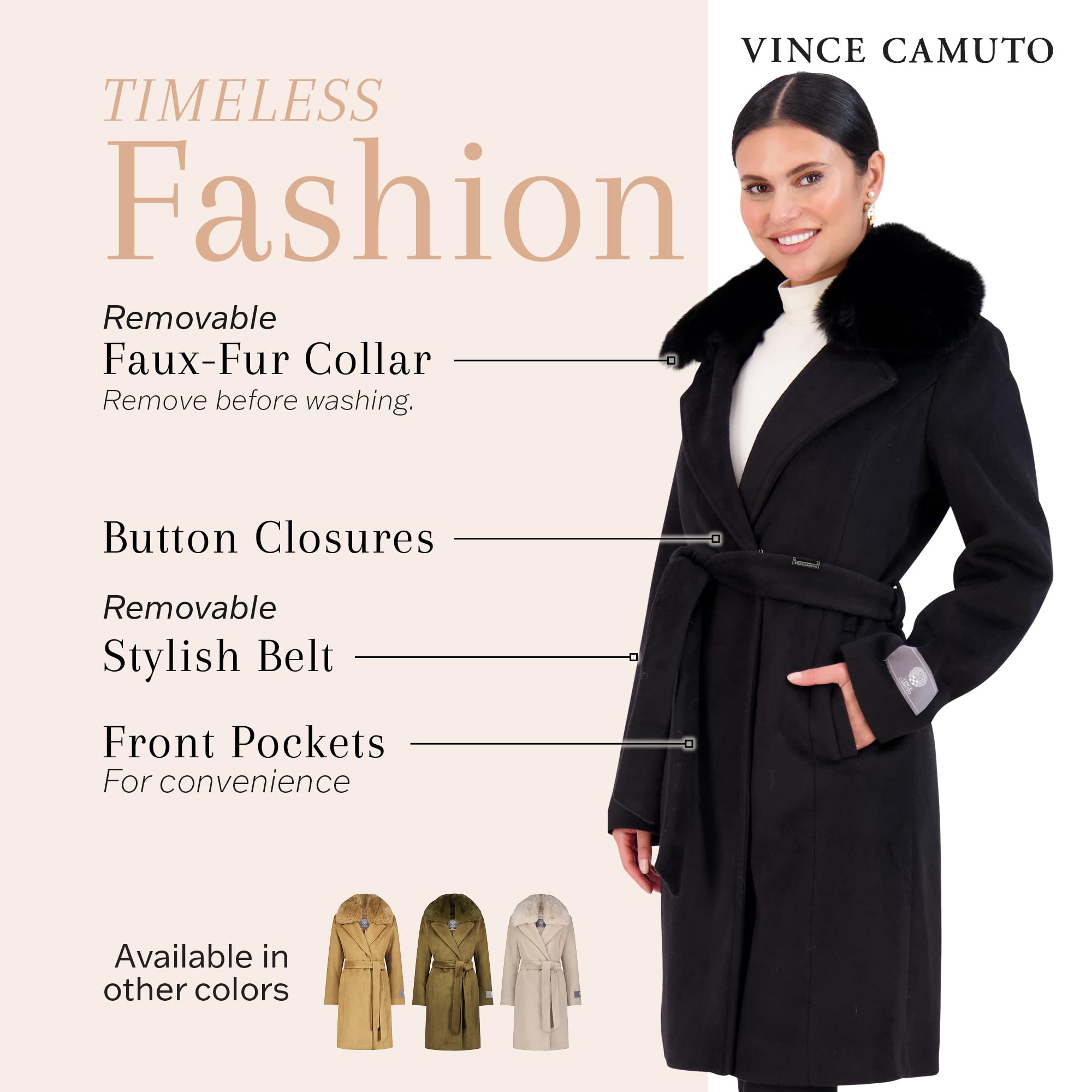 Vince Camuto Women's Wool Trench Coat - Winter Warm Peacoat & Dress Coat for Office, Parties & Formal Events - Stylish Outerwear for Cold Weather