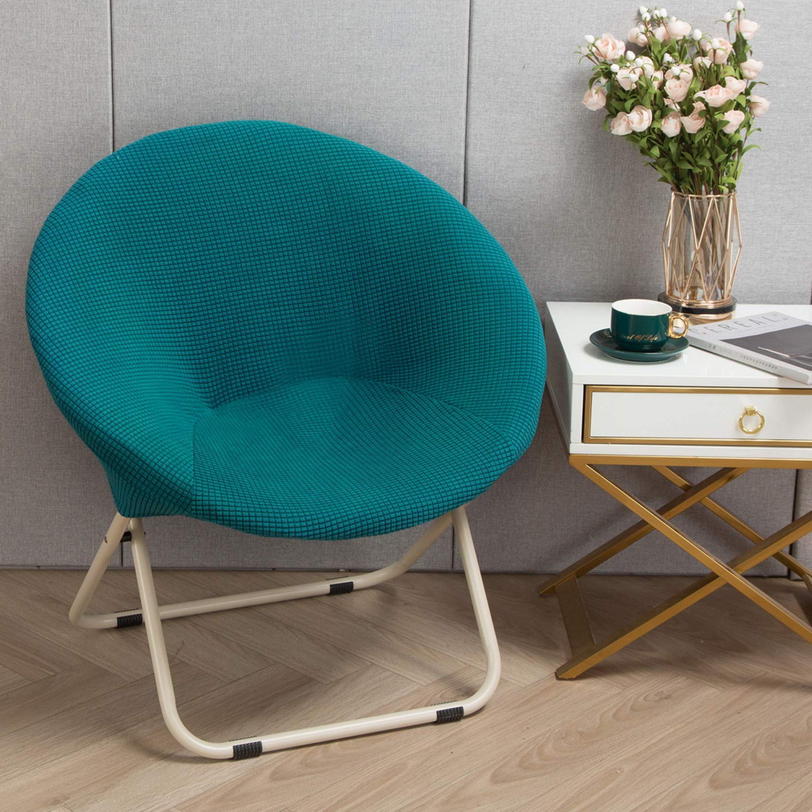 Stretch Jacquard Saucer Chair Slipcover - Removable Spandex Fabric Cover for Round Moon Chairs (Green) | Perfect for Living Room, Bedroom, Dorm or Outdoor Relaxation