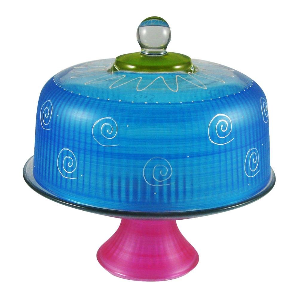 Hand Painted Glass Cake Stand with Lid - Peruvian Splendor Turquoise Collection - Unique Decorative Cake Dome for Kitchen & Dining Table Décor | Perfect for Weddings, Tea Parties & Special Occasions