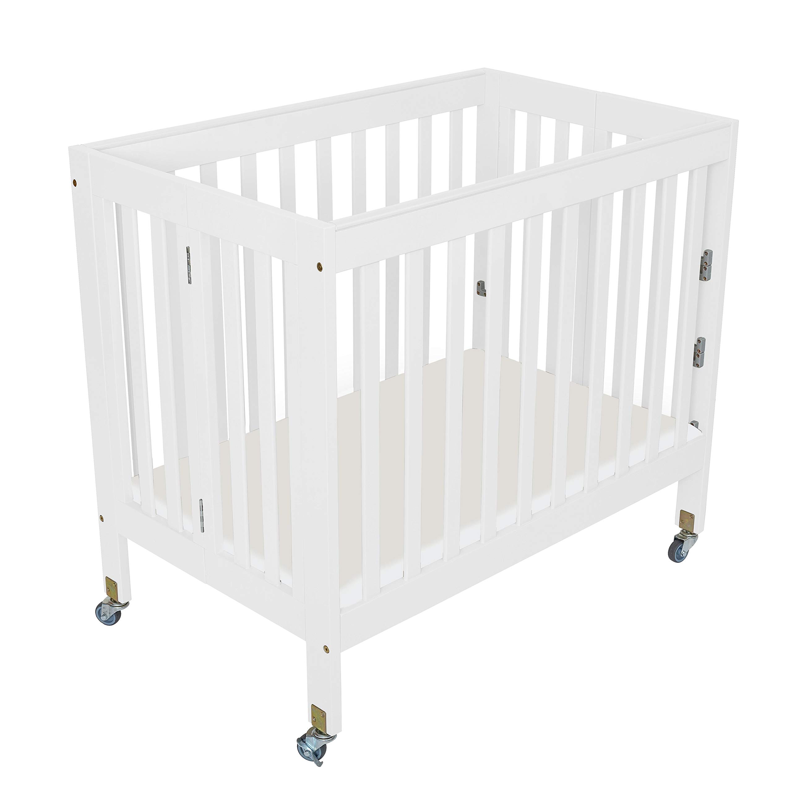 Foldable Portable Crib with Wheels - Lightweight Travel Baby Bed for Home & On-the-Go - Perfect for Nursery, Travel, Camping & Grandparents' House (White)