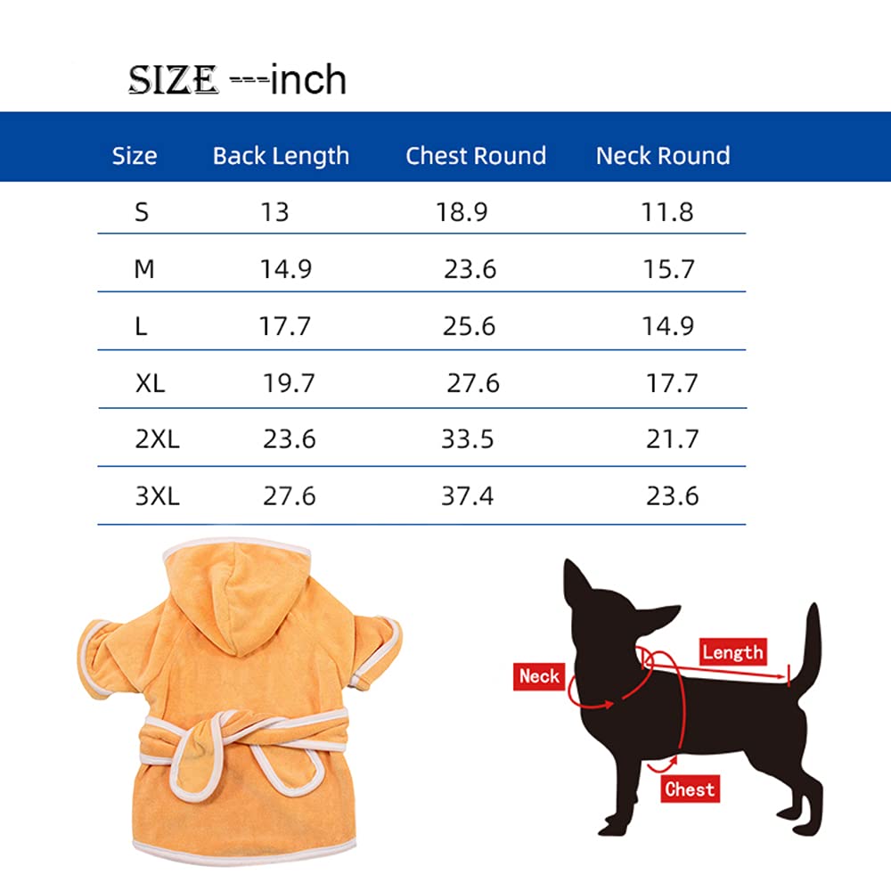 Microfiber Dog Bathrobe with Hood - Fast Drying Dog Drying Coat & Puppy Towel for Small Medium Large Dogs (2XL, Orange) - Perfect for Post-Bath Drying, Grooming & Keeping Pets Warm