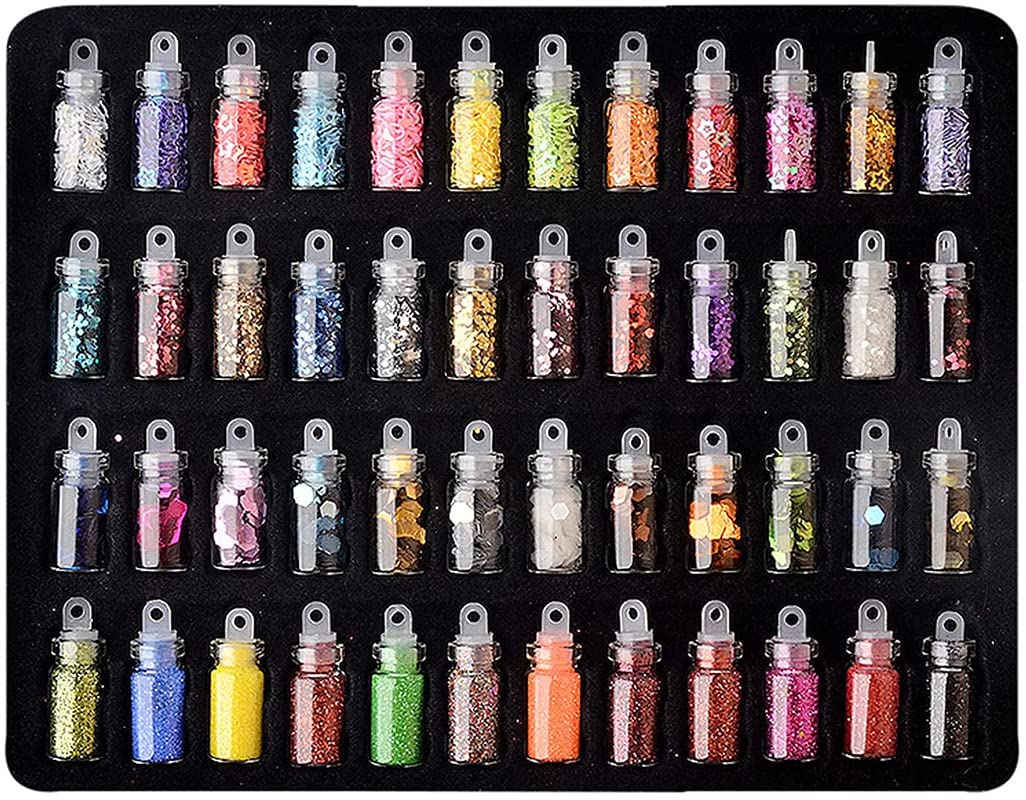 48 Colors Holographic Chunky Glitter for Nails, Body & Hair | Chunky Glitter Powder for Festive Makeup, Eyeshadow, Crafts & DIY | Perfect for Halloween, Christmas, Parties & Nail Art Designs