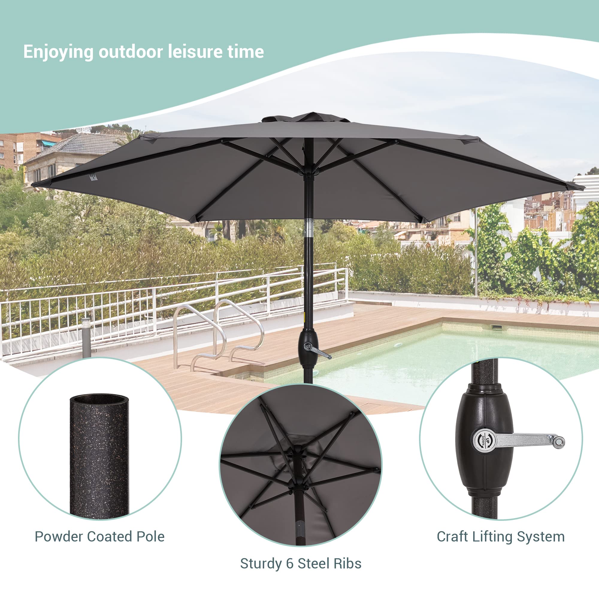 Best Outdoor Patio Umbrella - Heavy Duty Market Umbrella for Garden, Poolside, and Restaurant Use - UV Protection & Wind Resistant Design