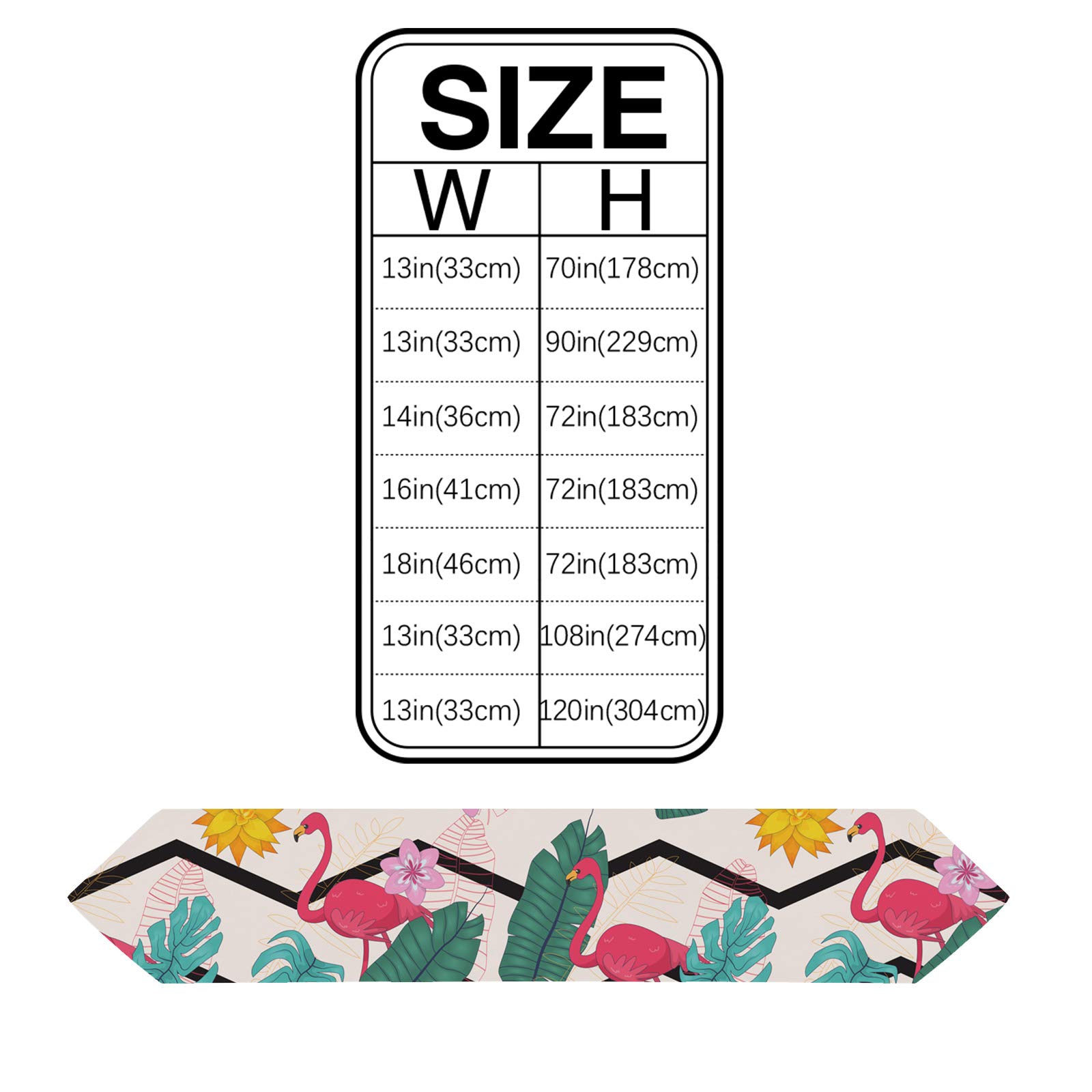 Burlap Table Runner with Zig Zag Flamingo & Tropical Plants Design - Non-Slip Rectangle Farmhouse Decor for Wedding, Party, Holiday Dinner - 13x70 Inch - Perfect for Rustic Weddings, Tropical Themed Parties & Farmhouse Dining Room Decor