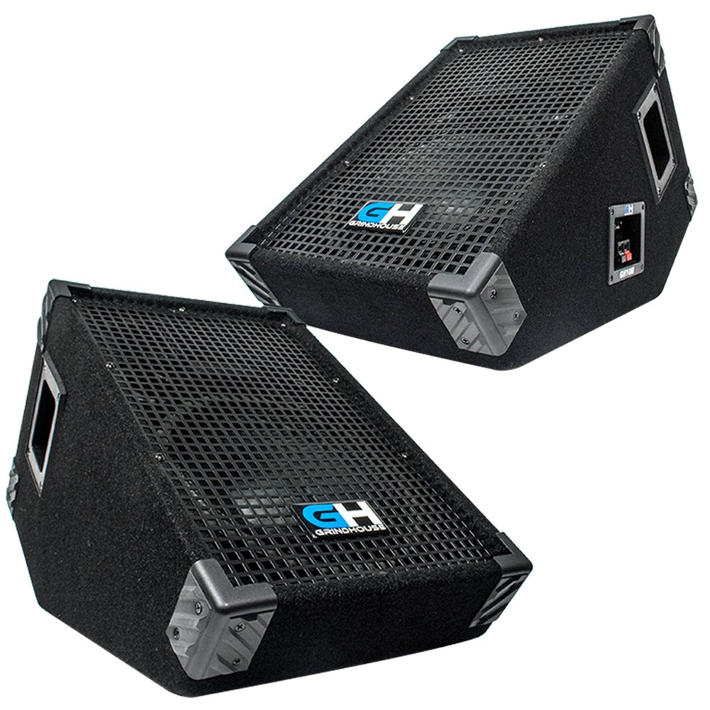 Grindhouse GH10M-Pair 10 Inch Passive Wedge Floor Monitors - 300 Watts RMS Each - PA, DJ, Studio, Live Sound Stage Monitors for Concerts, Events, and Home Recording