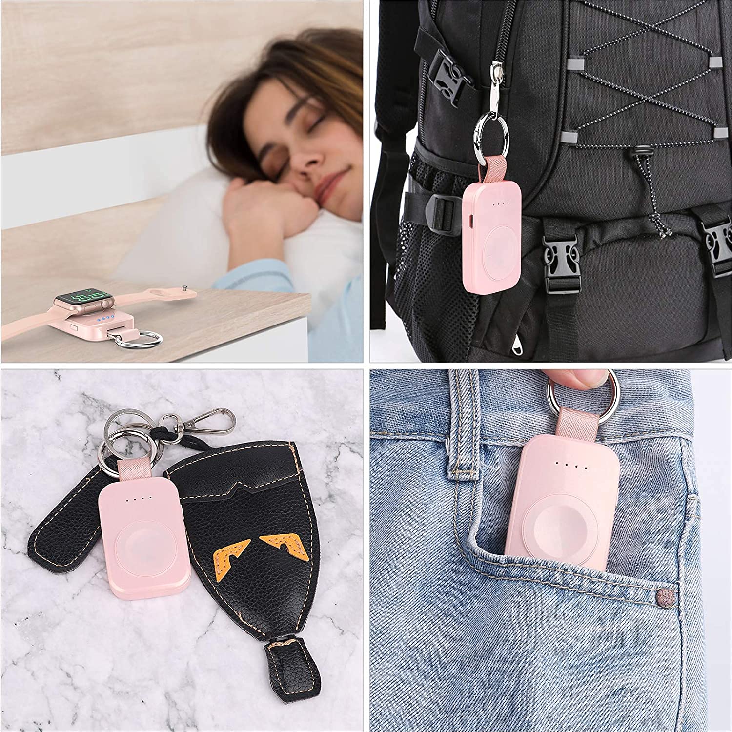 i.VALUX Portable Wireless Charger for Apple Watch Series 10/9/8/Ultra/7/6/5/4/3/2/SE/Nike - 1000mAh Magnetic Power Bank Keychain, Compact iWatch Charger | Perfect Gift for Women, Birthday Present in Pink | Ideal for Travel, Gym & Everyday Use
