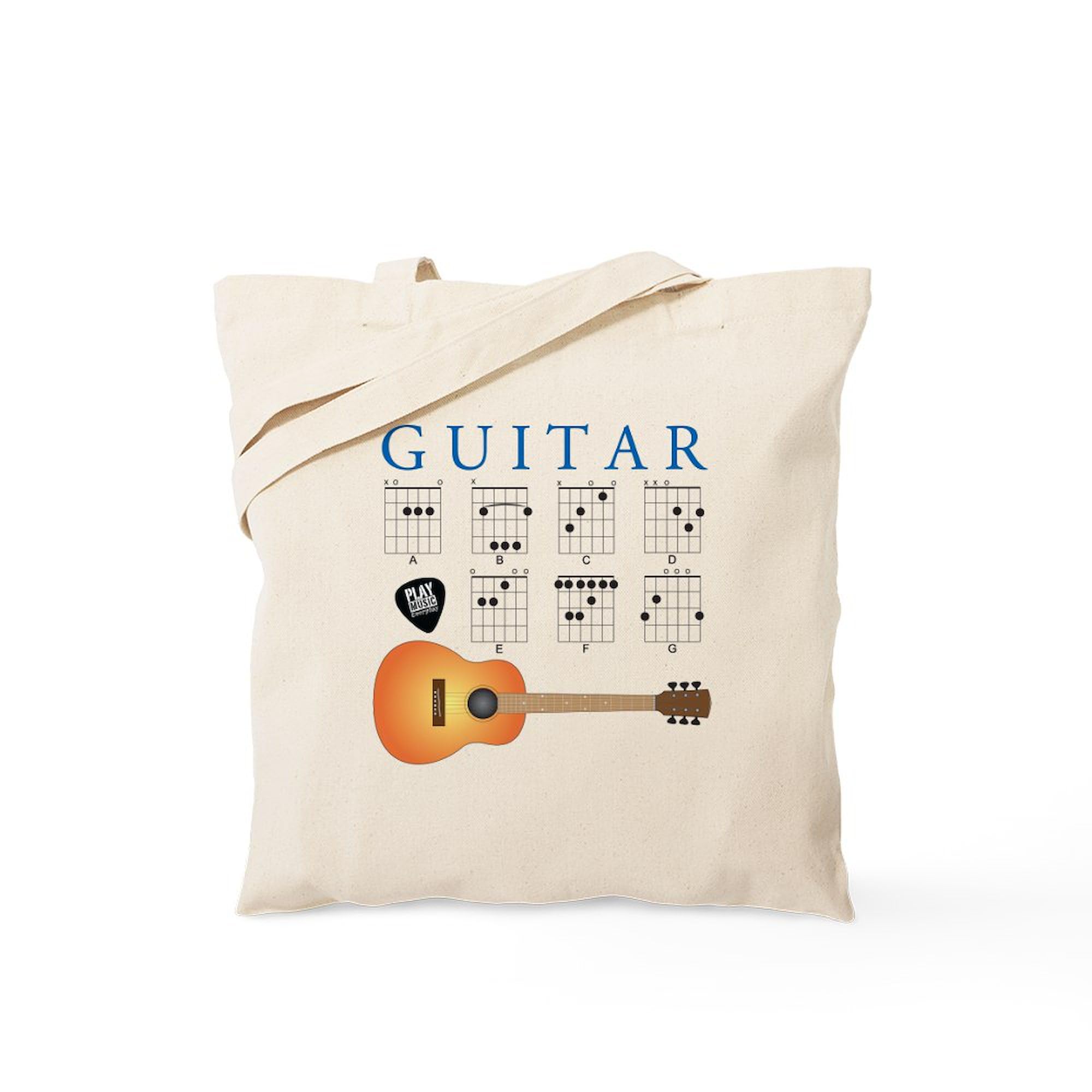 Guitar 7 Chords Tote Bag - Natural Canvas Reusable Shopping Bag for Music Lovers | Perfect for Groceries, Beach Trips & Guitar Lessons
