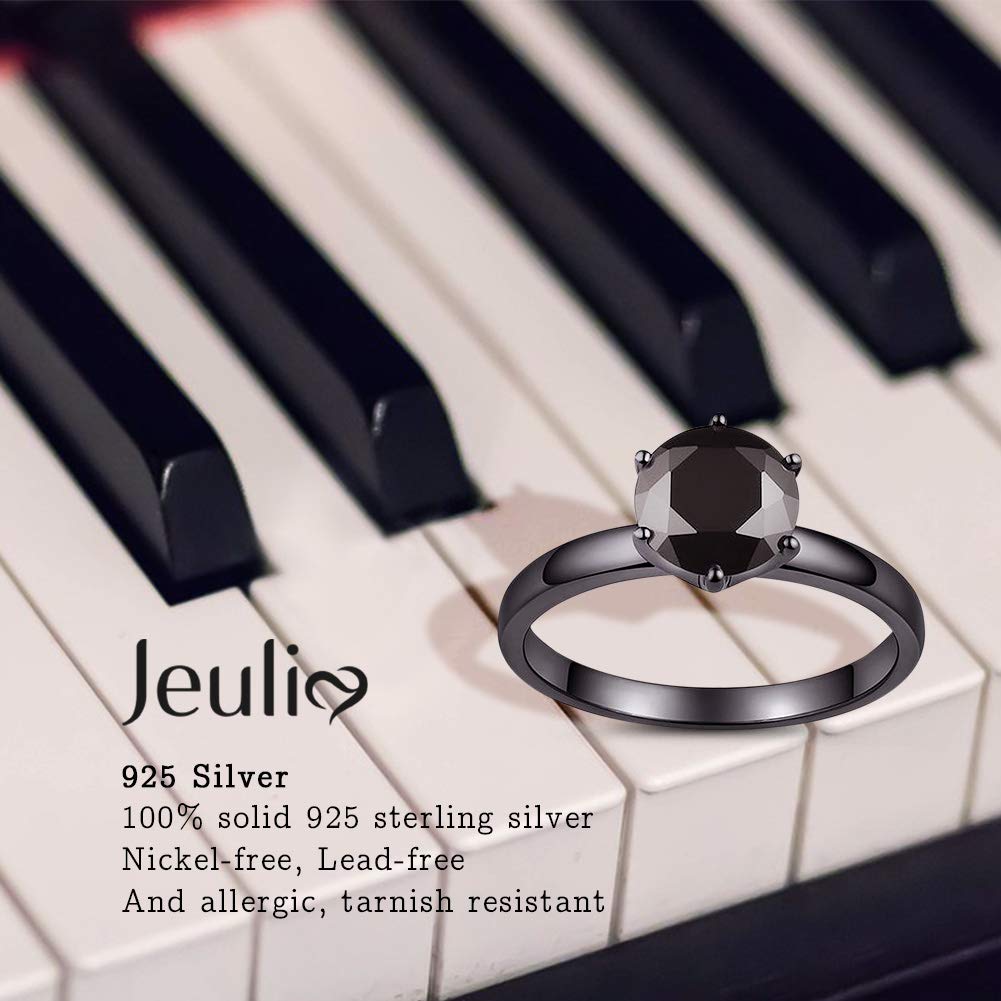 Jeulia 925 Sterling Silver Black Diamond Solitaire Ring for Women & Men - Round Cut Engagement Wedding Band - Perfect for Proposals, Anniversaries, and Special Occasions